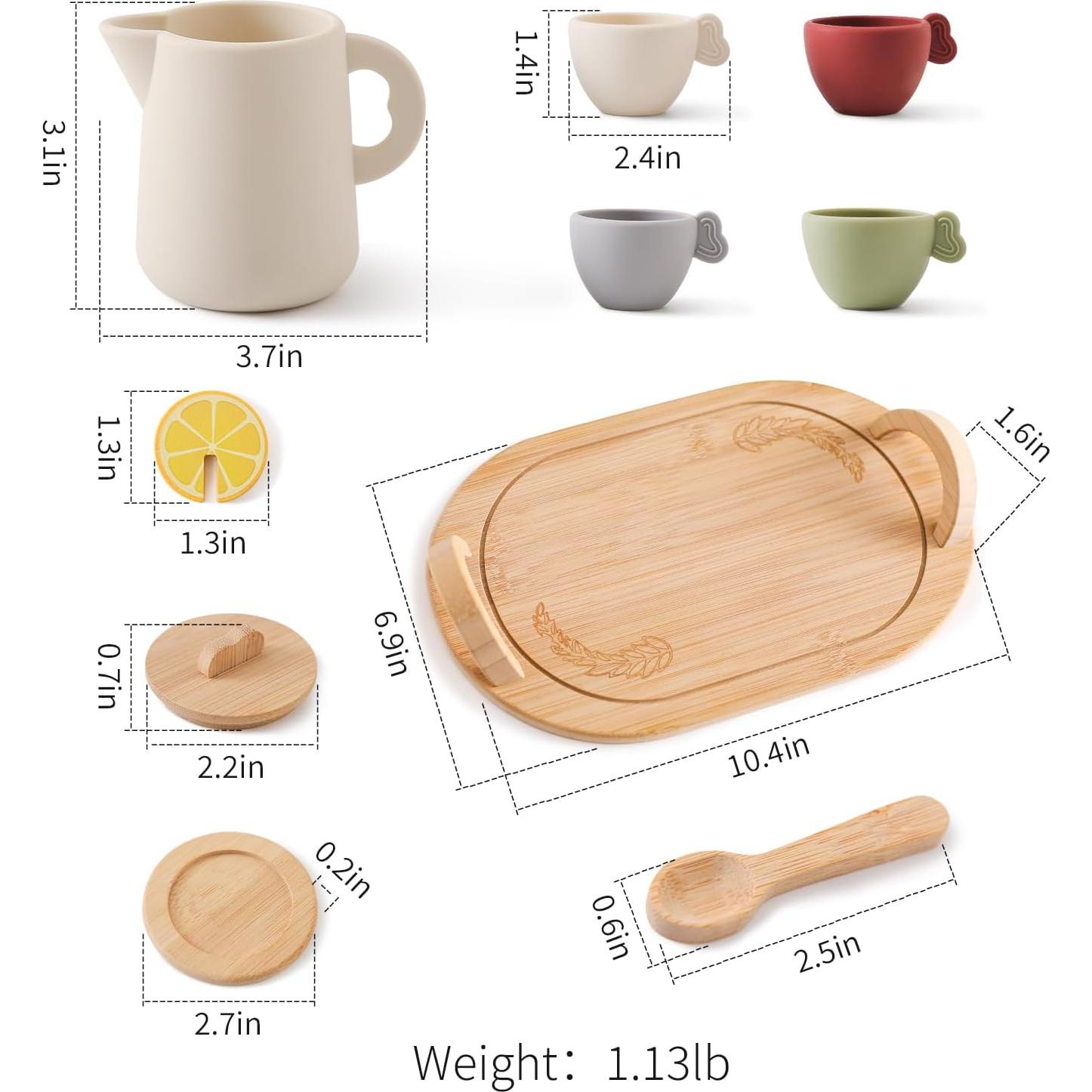 Juego de Té de Madera Youuys 14 Piezas para Niñas 3+