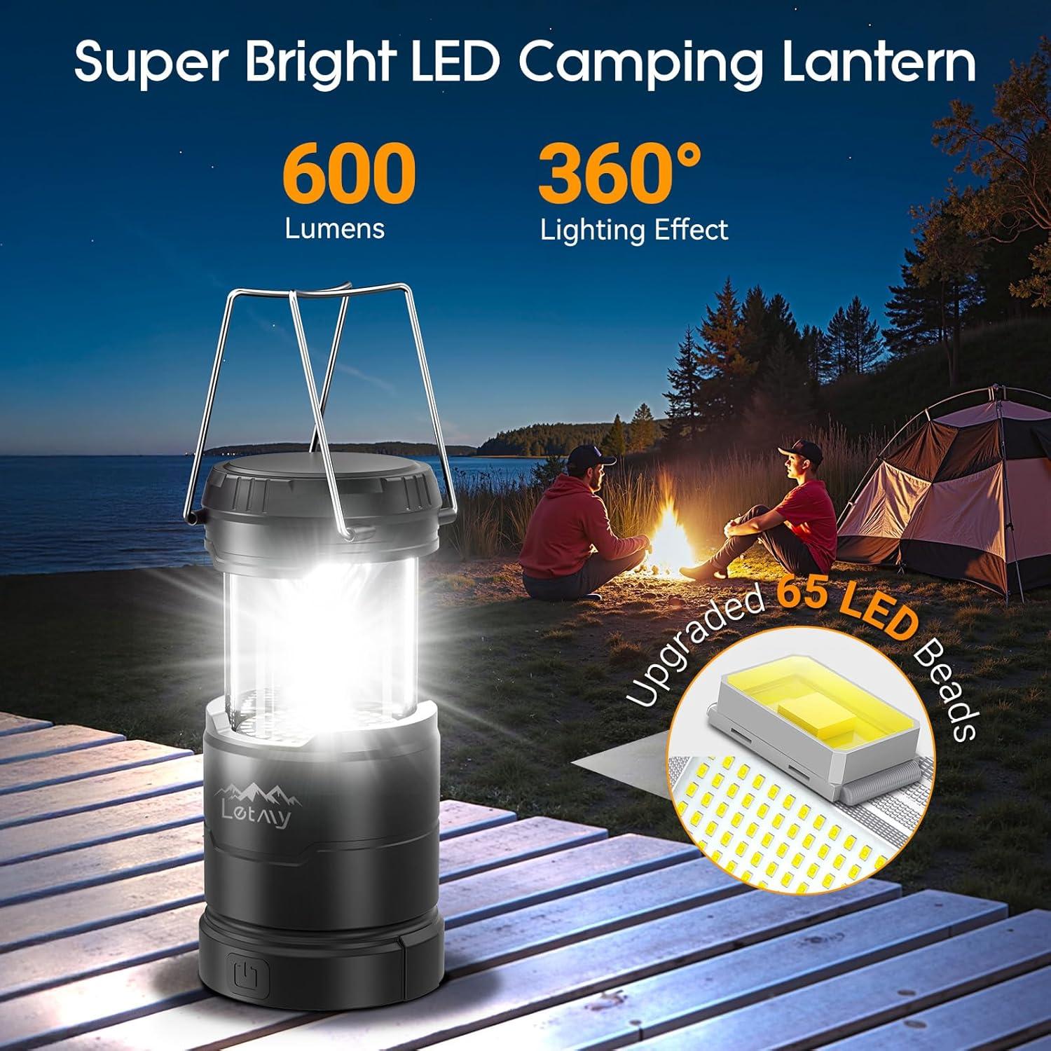 Linternas de Camping LETMY 2 Paquete LED 600 Lúmenes Plegables