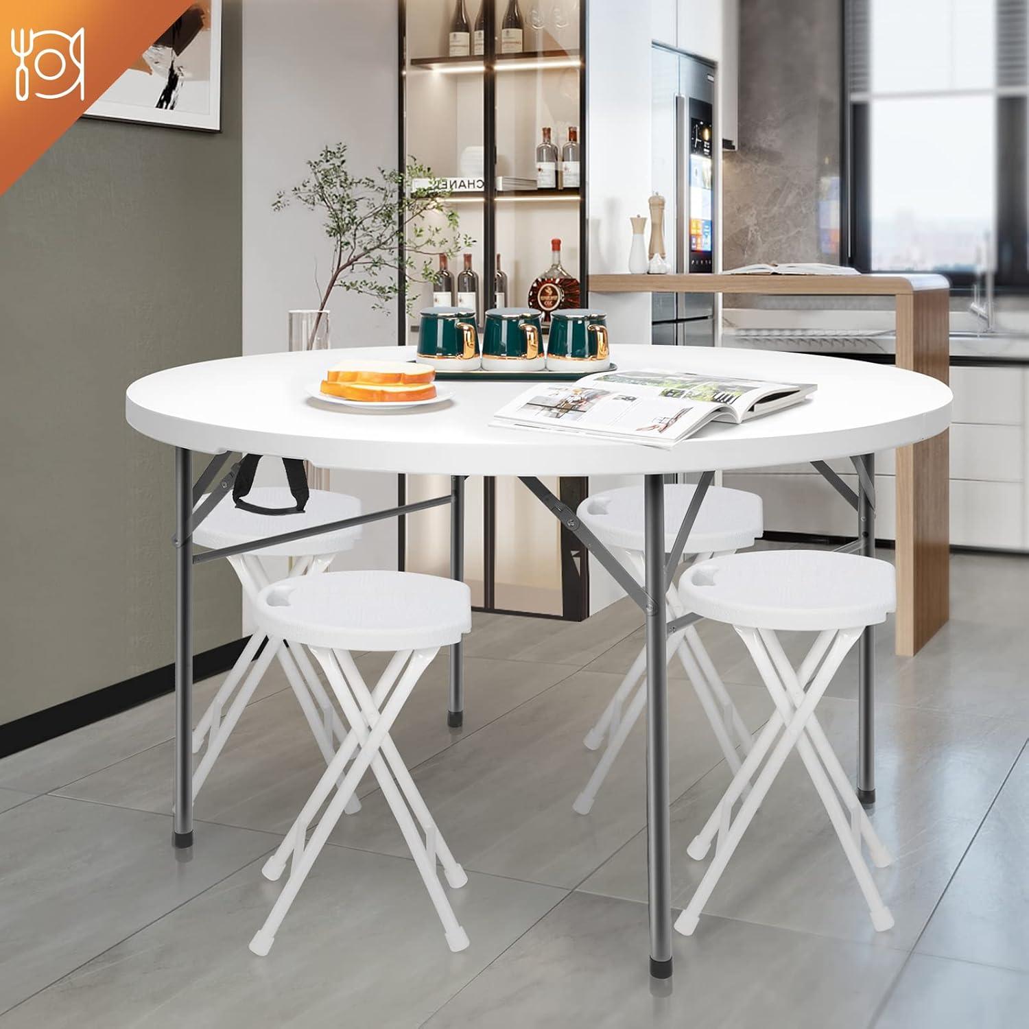 Mesa Plegable Redonda VINGLI 122 cm Blanca para Eventos - Paquete de 2