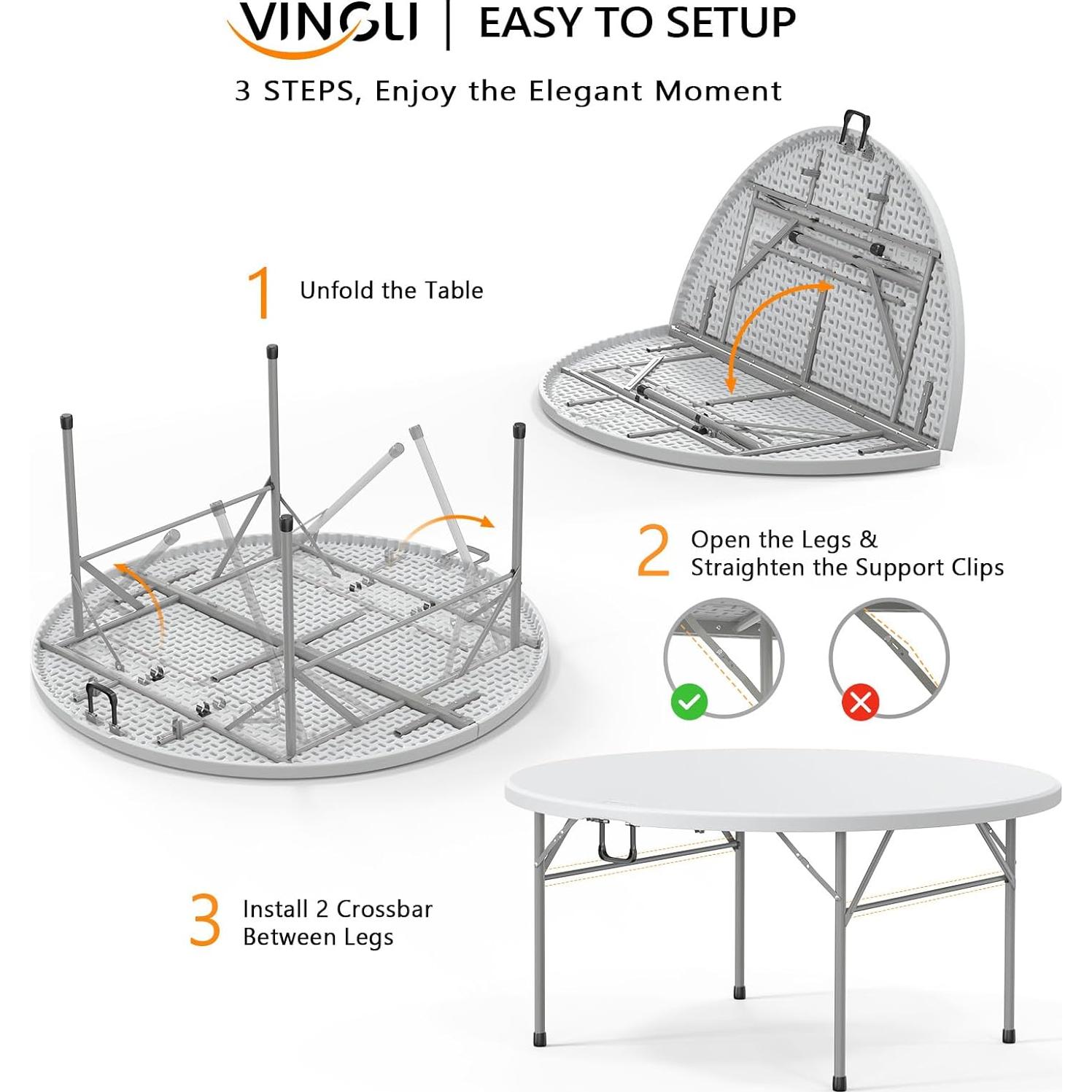 Mesa Plegable Redonda VINGLI 152.4 cm Blanca para Eventos