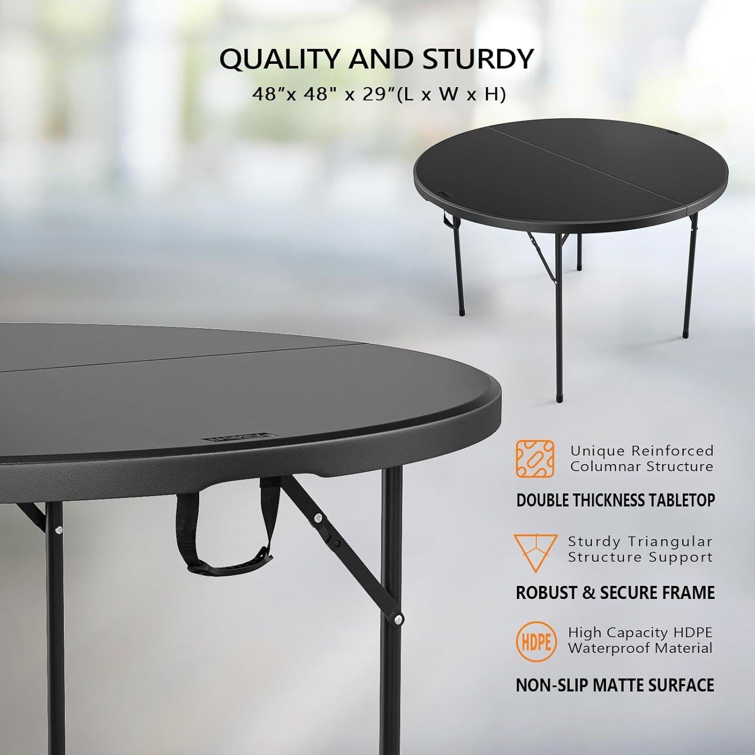 Mesa Redonda Plegable VINGLI 48" Negra para Eventos 408 kg