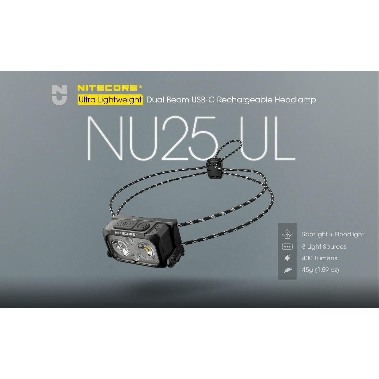 Linterna Frontal Nitecore NU25 UL 400 Lúmenes Recargable USB-C