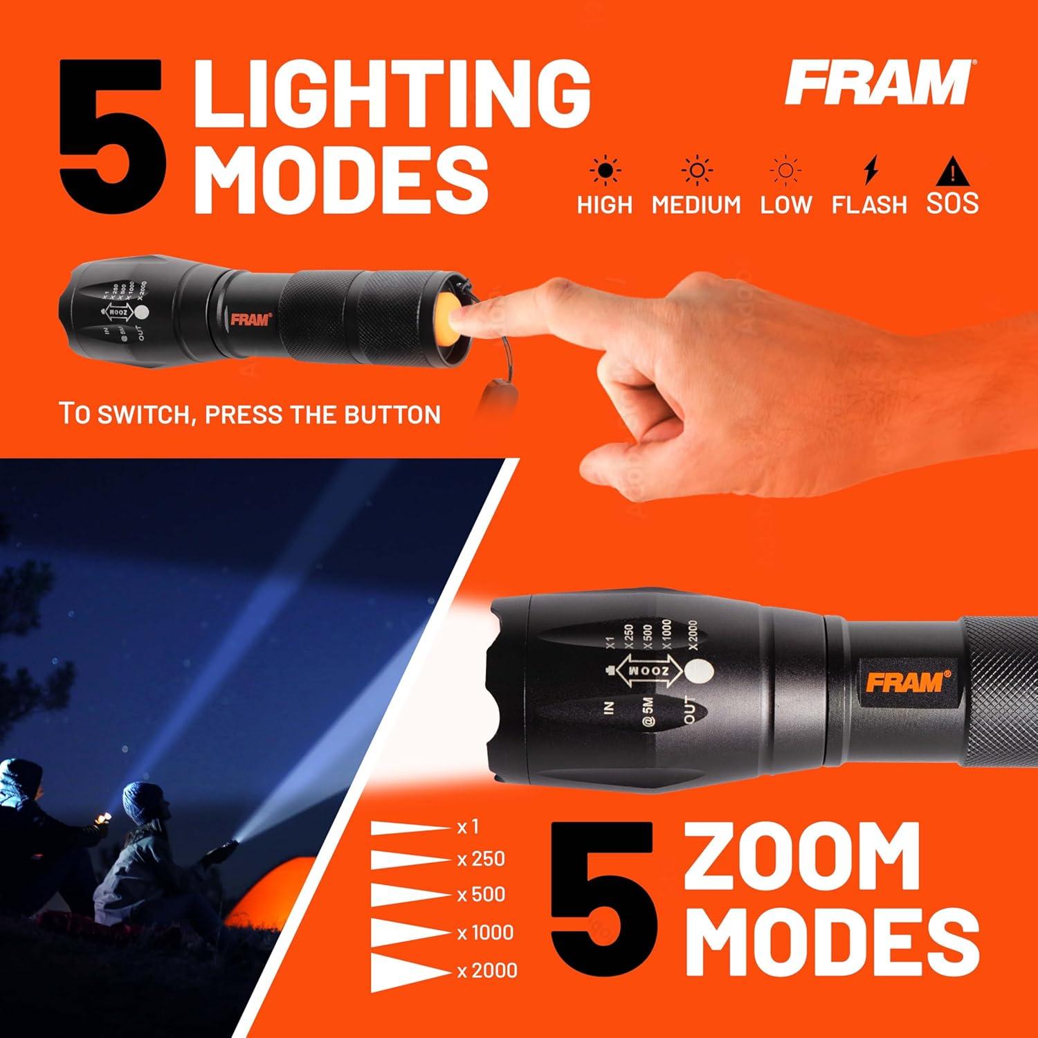 Linterna de Mano FRAM FAC40006 LED 500 Lúmenes a Prueba de Agua