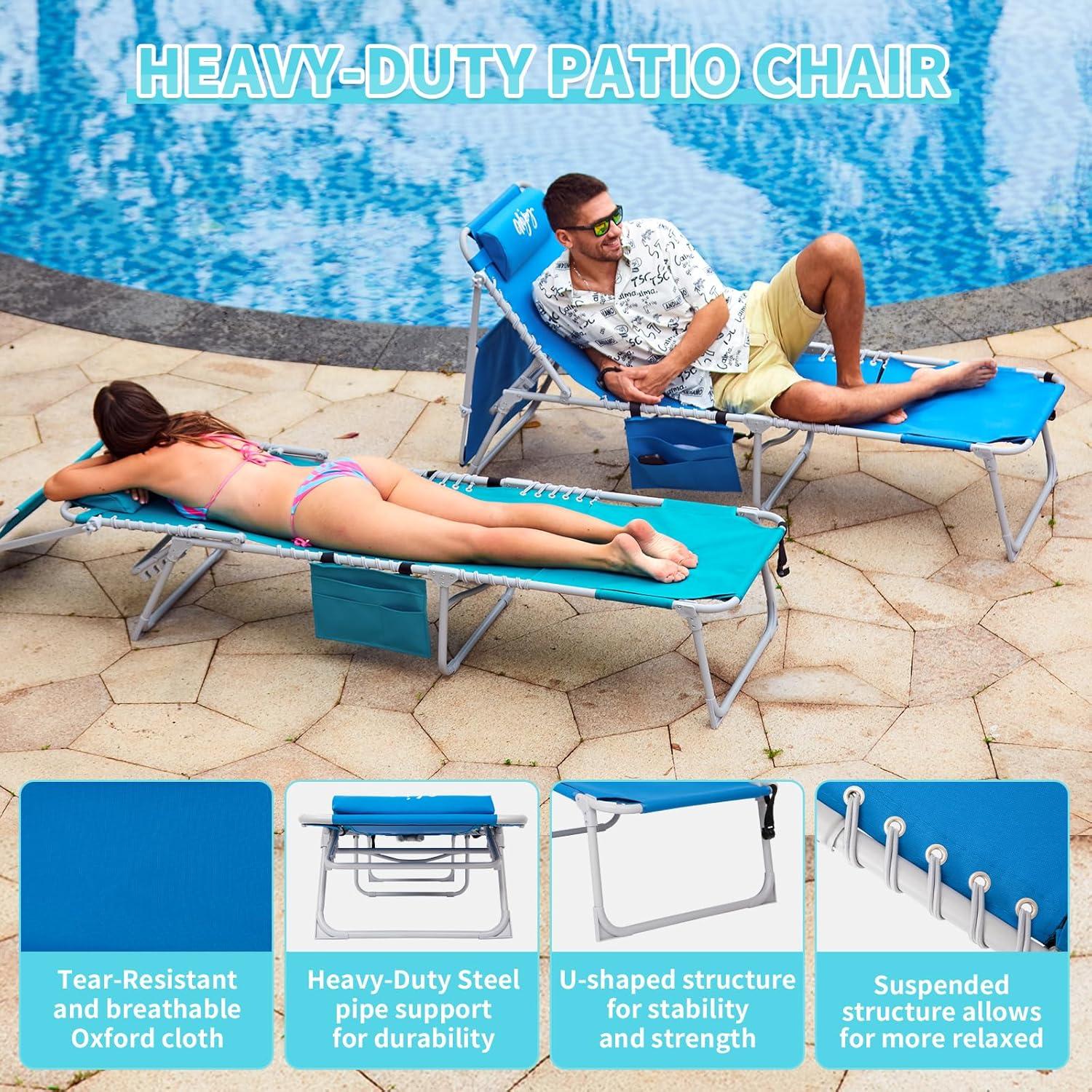 #WEJOY 3 in 1 Tanning Chair with Face Hole & Canopy, 300 lbs Heavy Duty 5 Positions Folding Face Down Lounge Chairs Outdoor with Pillow & Storage Bag Portable for Pool Beach Lawn Camping (Blue)