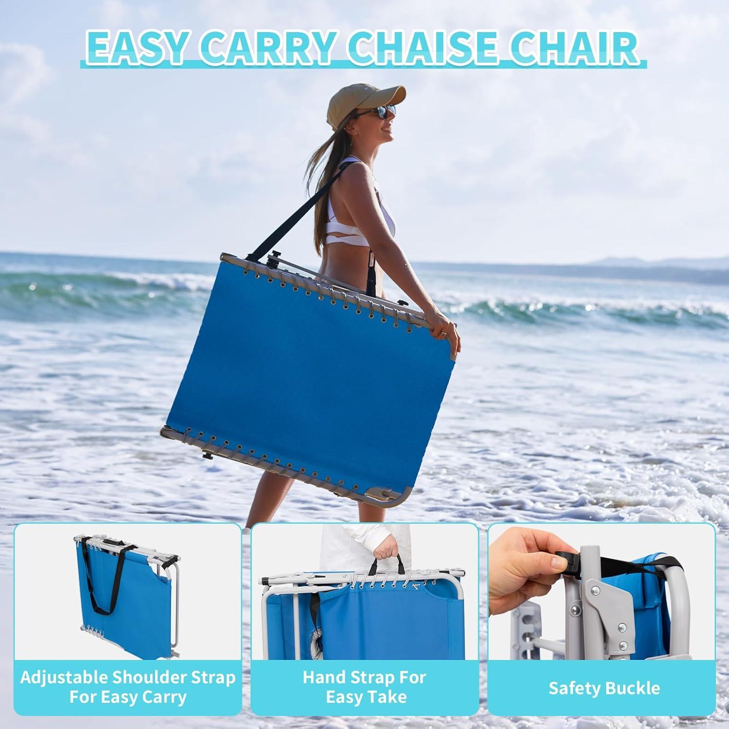 #WEJOY 3 in 1 Tanning Chair with Face Hole & Canopy, 300 lbs Heavy Duty 5 Positions Folding Face Down Lounge Chairs Outdoor with Pillow & Storage Bag Portable for Pool Beach Lawn Camping (Blue)