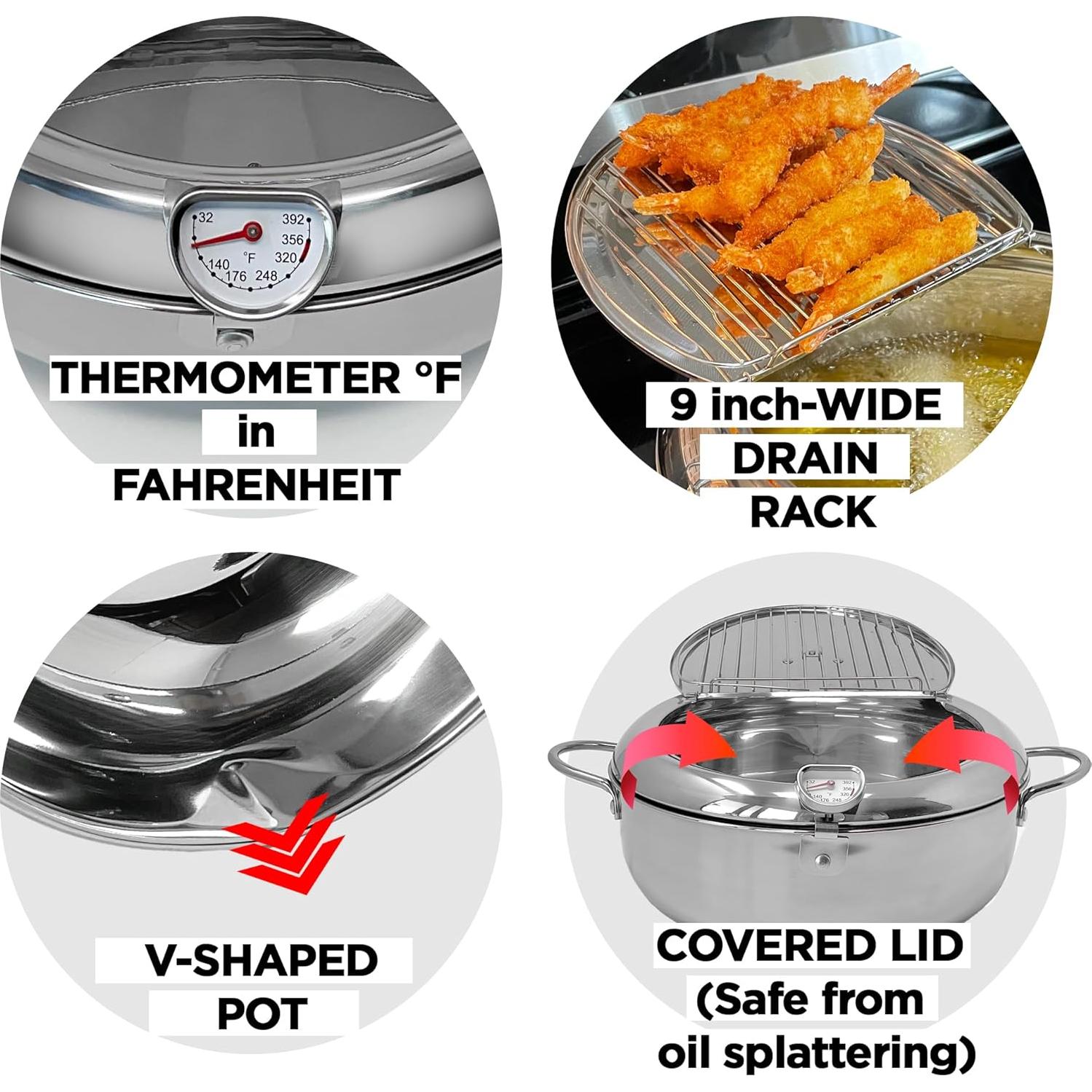 Olla de Freír Profunda Saltlas 4.2L Acero Inoxidable con Tapa