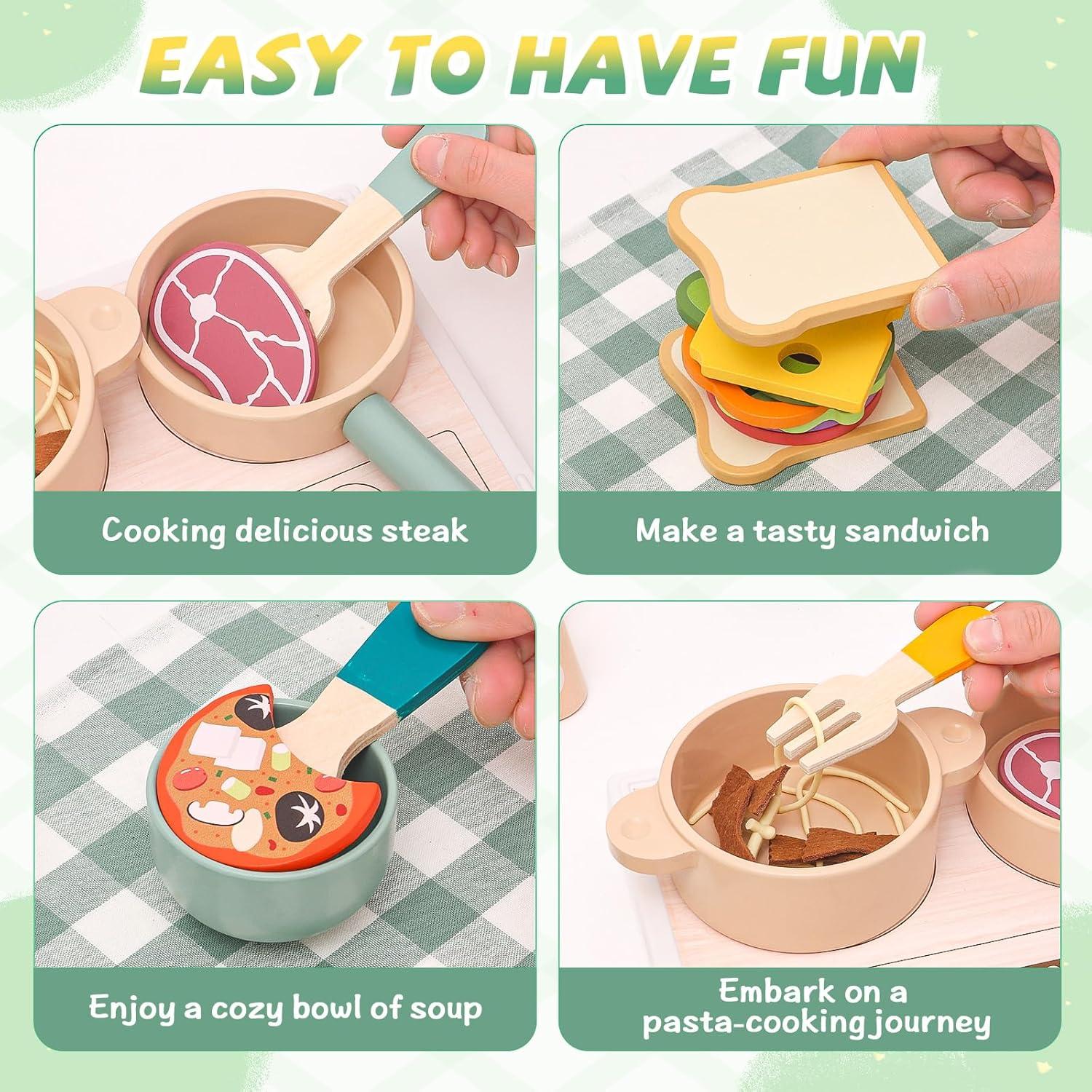 Juego de Cocina de Madera HAPGFS con Accesorios para Niños