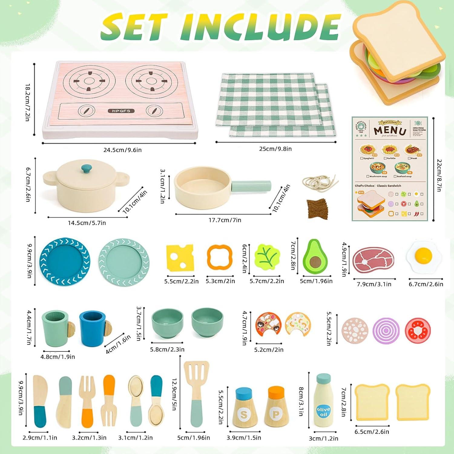 Juego de Cocina de Madera HAPGFS con Accesorios para Niños