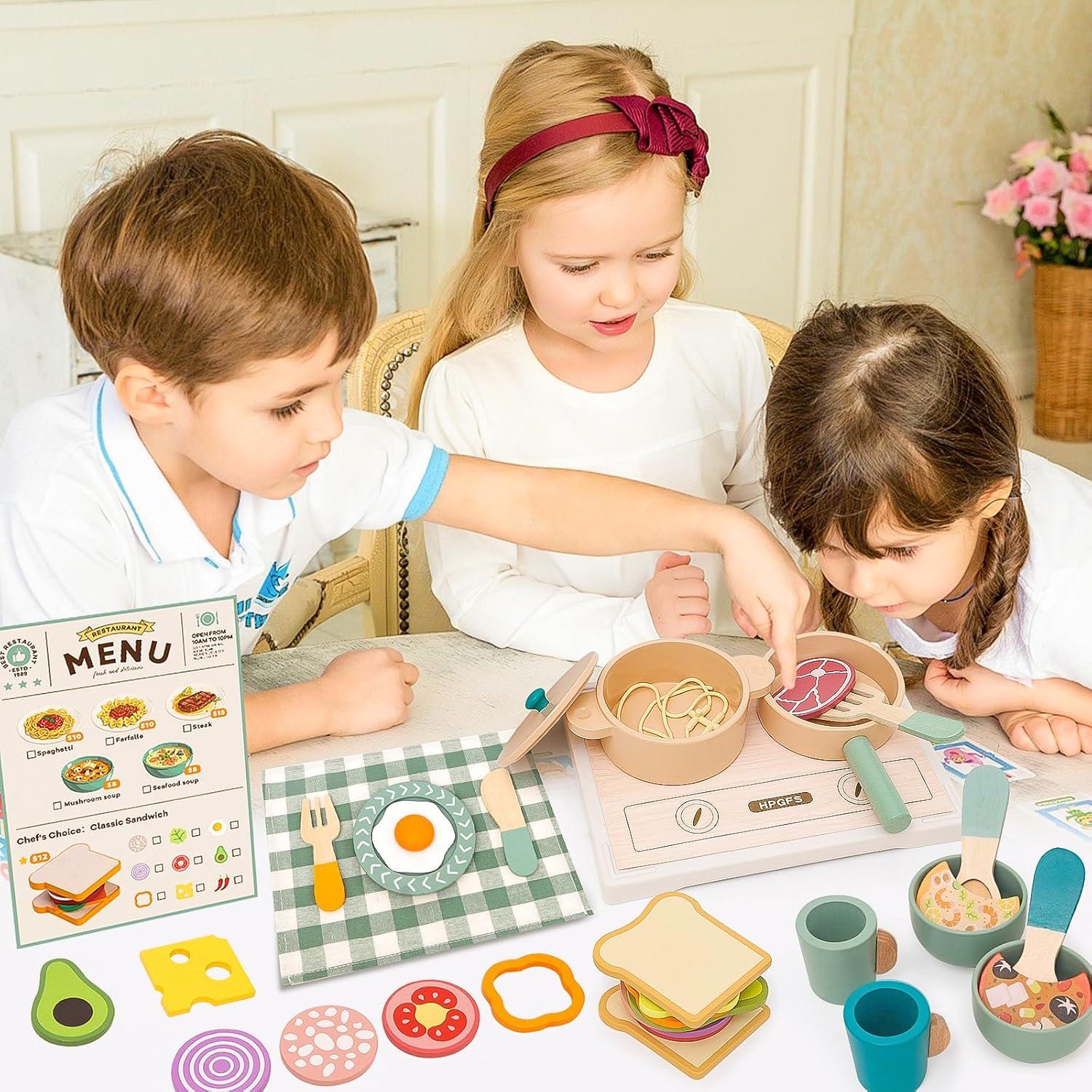 Juego de Cocina de Madera HAPGFS con Accesorios para Niños