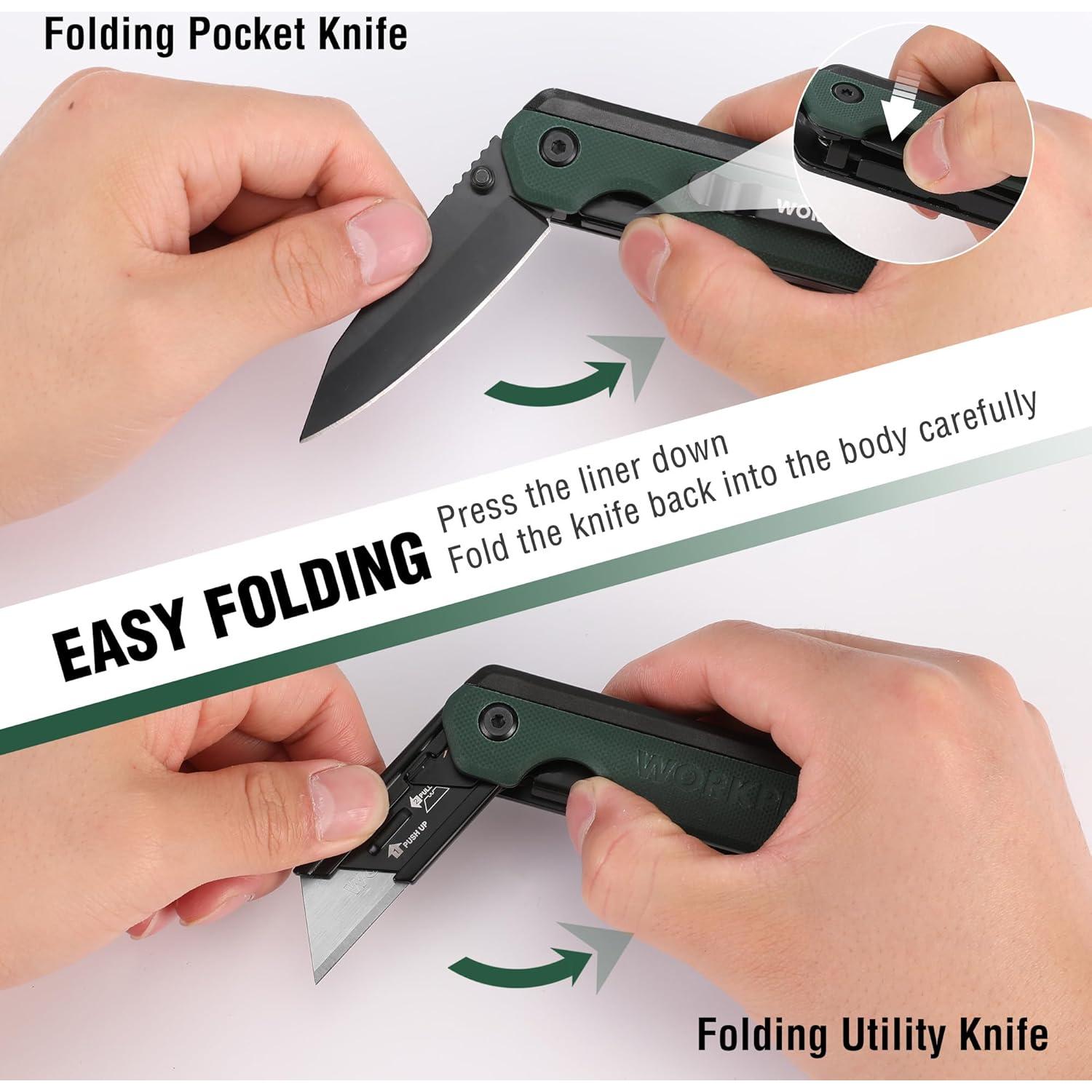 Cuchillo Plegable 2-en-1 WORKPRO G10 Verde con 10 Cuchillas SK5