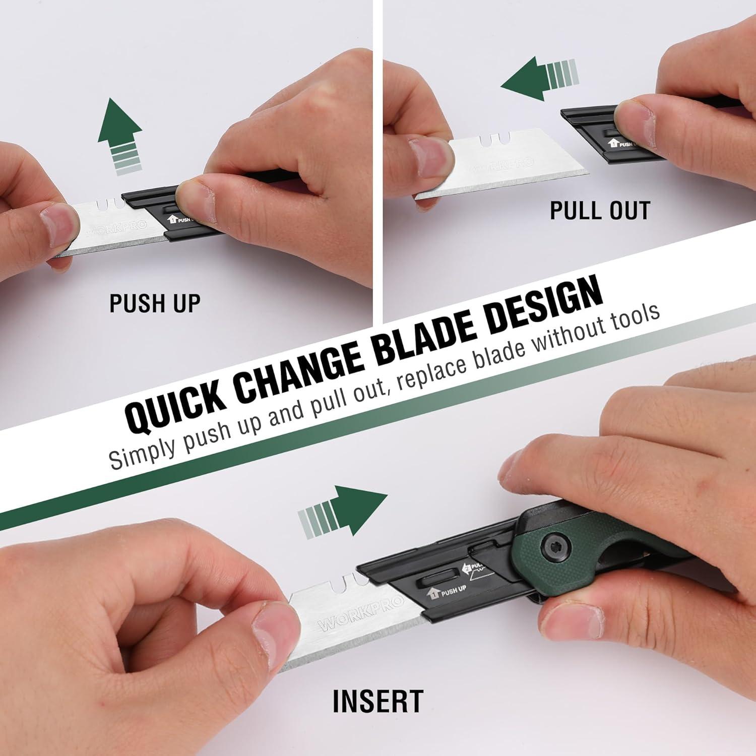 Cuchillo Plegable 2-en-1 WORKPRO G10 Verde con 10 Cuchillas SK5