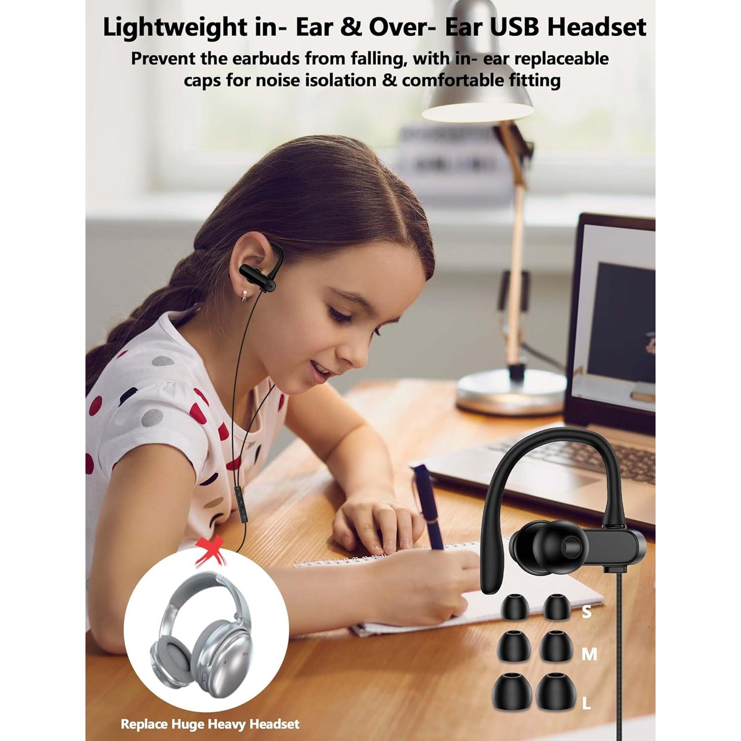 Auriculares USB A TOPAUX con gancho sobre la oreja y micrófono