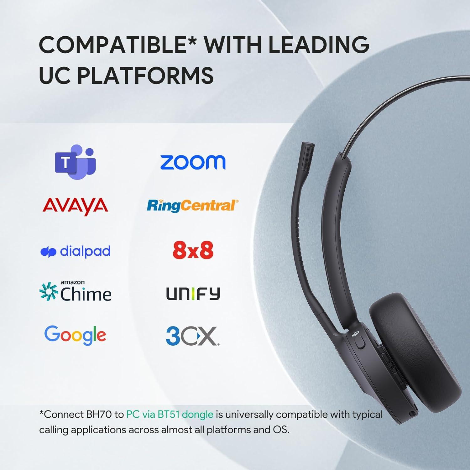 Auricular Inalámbrico Yealink BH70 Mono USB-A con Micrófono