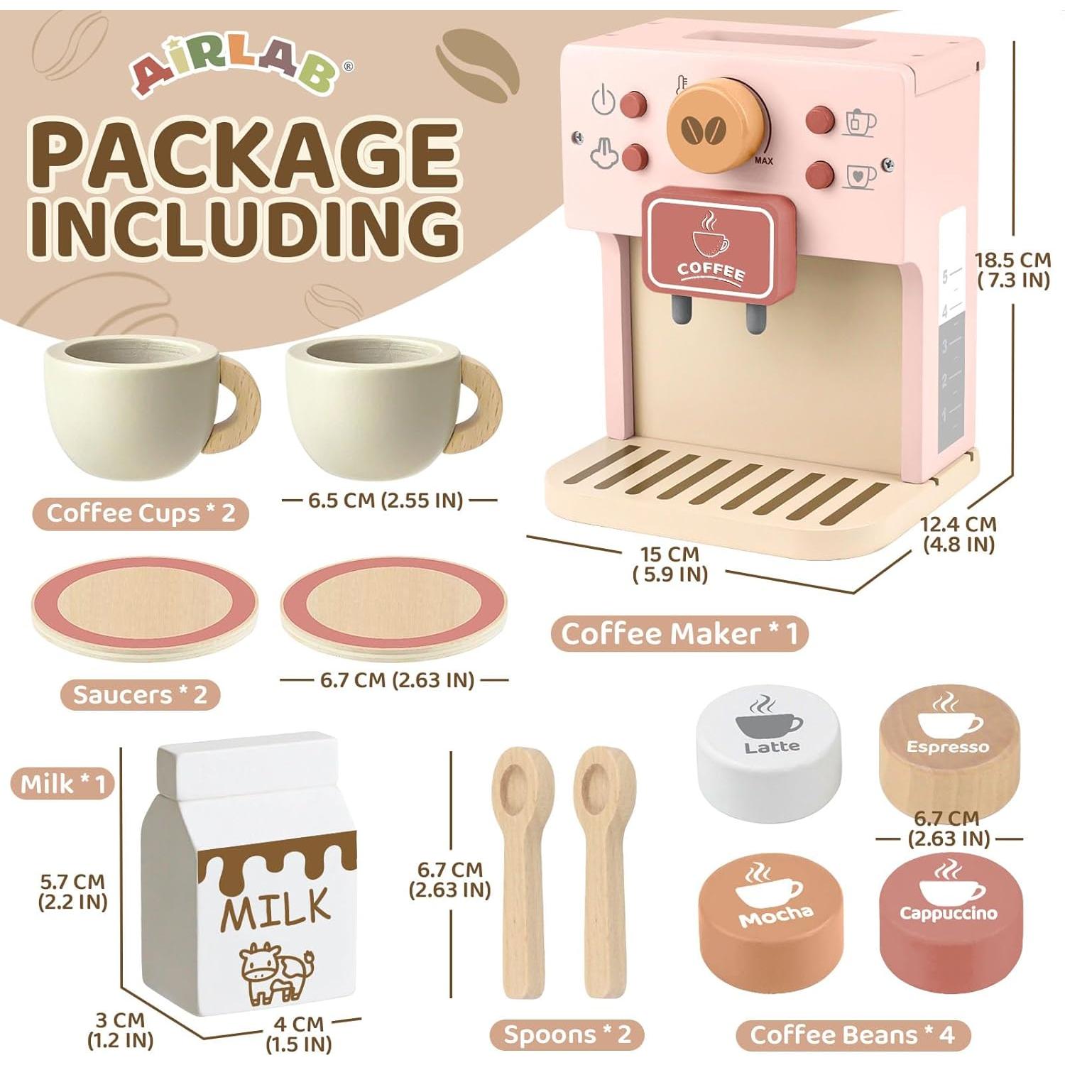 Juego de Café Airlab Rosa para Niños - Cafetera de Madera