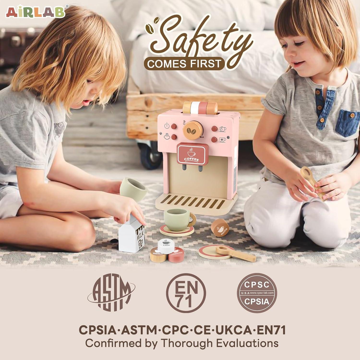Juego de Café Airlab Rosa para Niños - Cafetera de Madera