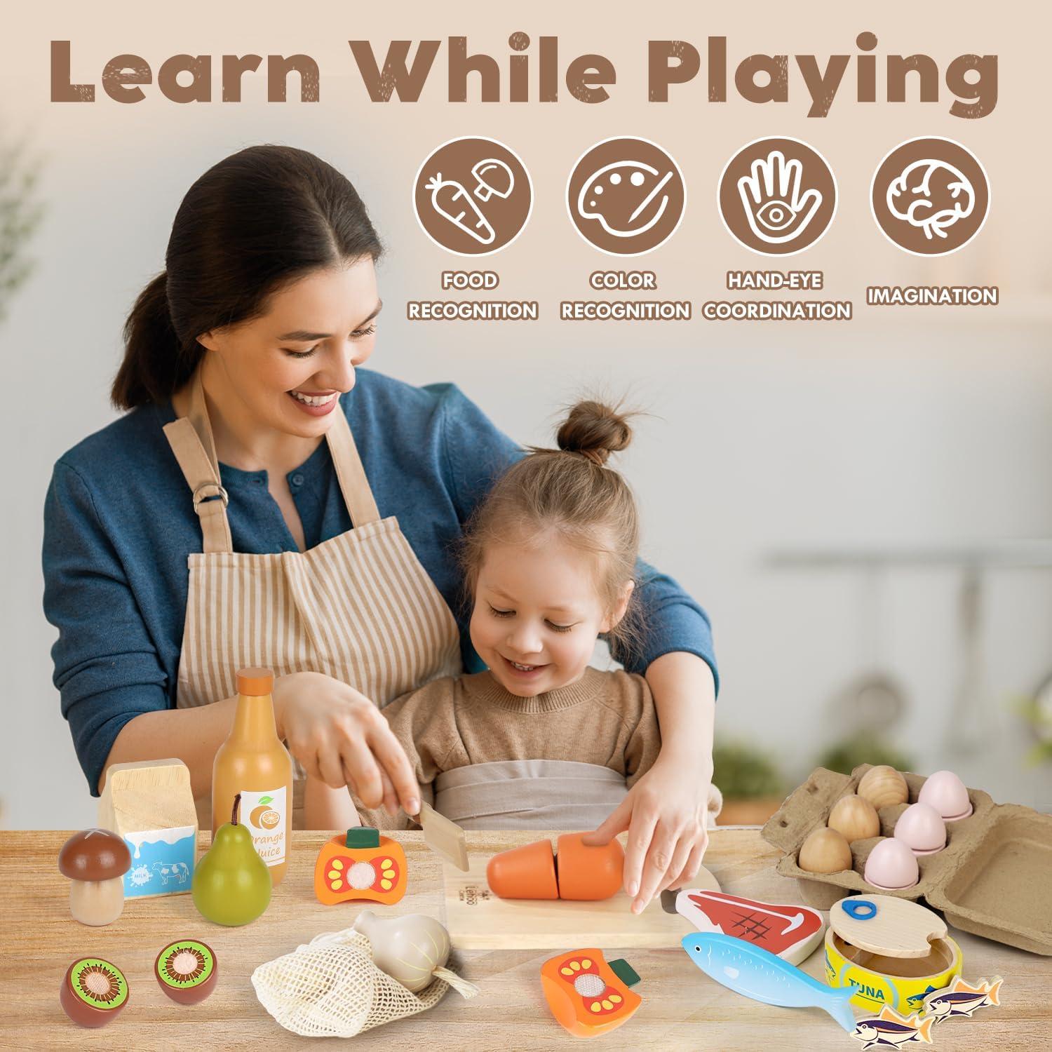 Conjunto de Comida de Juguete de Madera Lehoo Castle 23cm