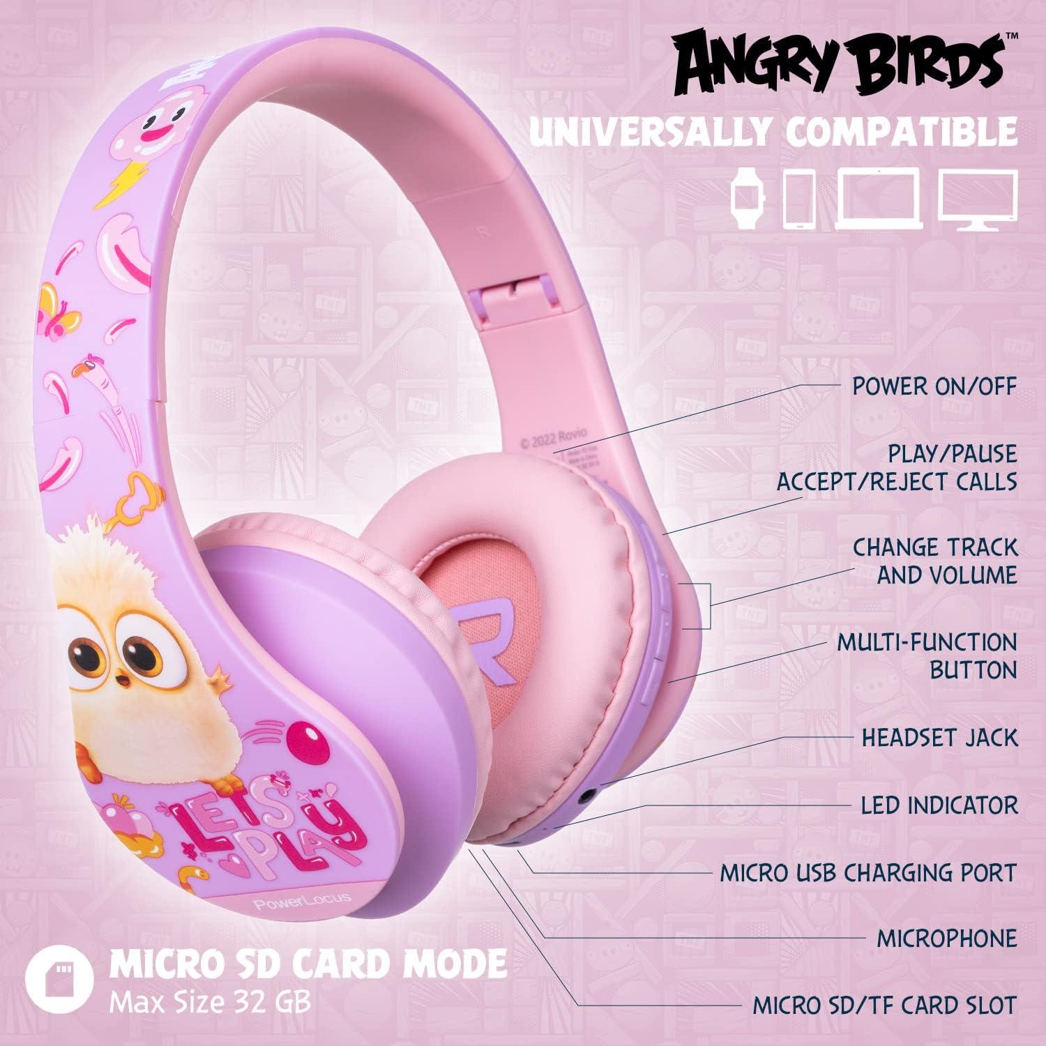PowerLocus Kids Headphones Angry Birds Edition, Wireless Kids Headphones, 85dB Volume Limited, Foldable with Case, Wired and Micro SD Mode, Built-in Mic for Phone/iPad/School