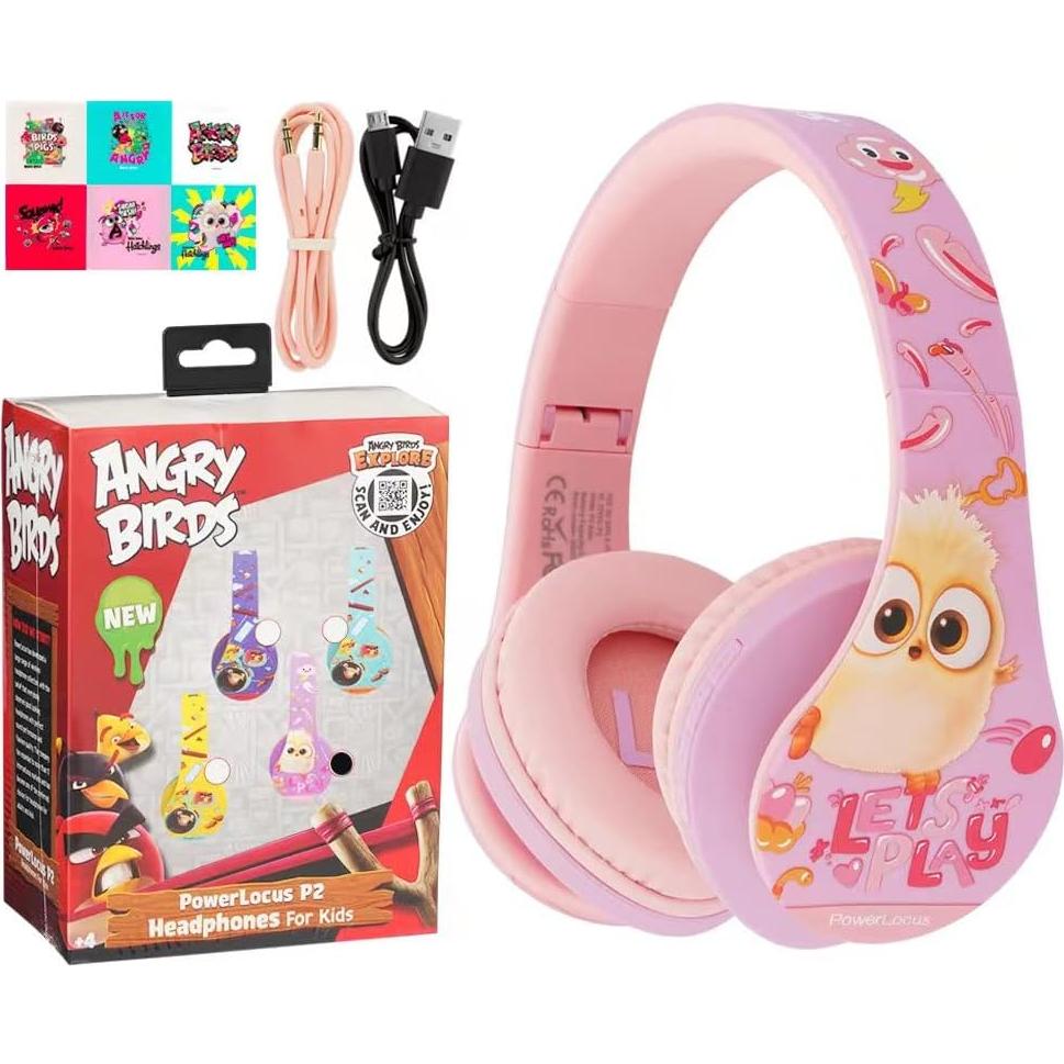 PowerLocus Kids Headphones Angry Birds Edition, Wireless Kids Headphones, 85dB Volume Limited, Foldable with Case, Wired and Micro SD Mode, Built-in Mic for Phone/iPad/School