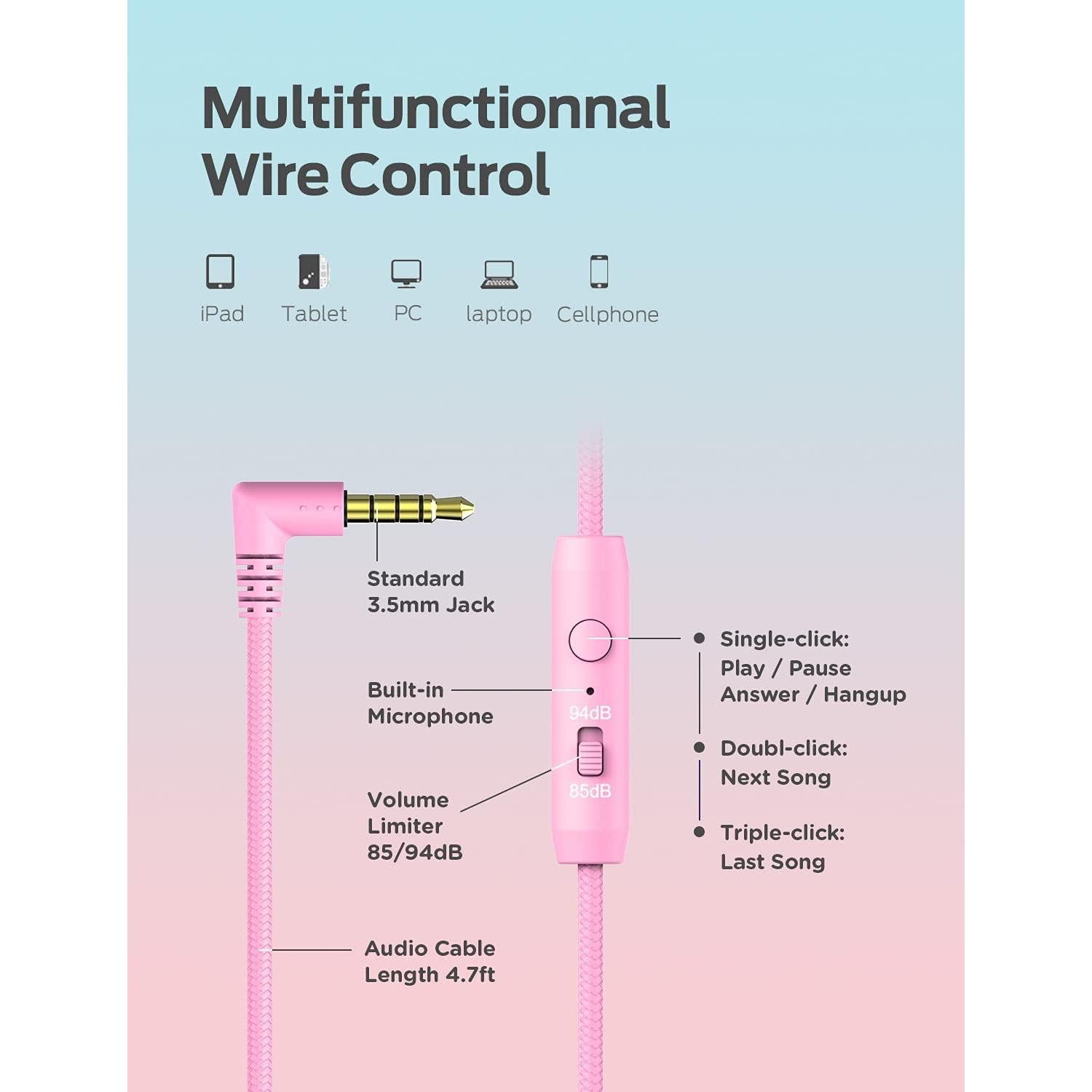 Auriculares iClever HS14 para Niños con Micrófono, Volumen Seguro