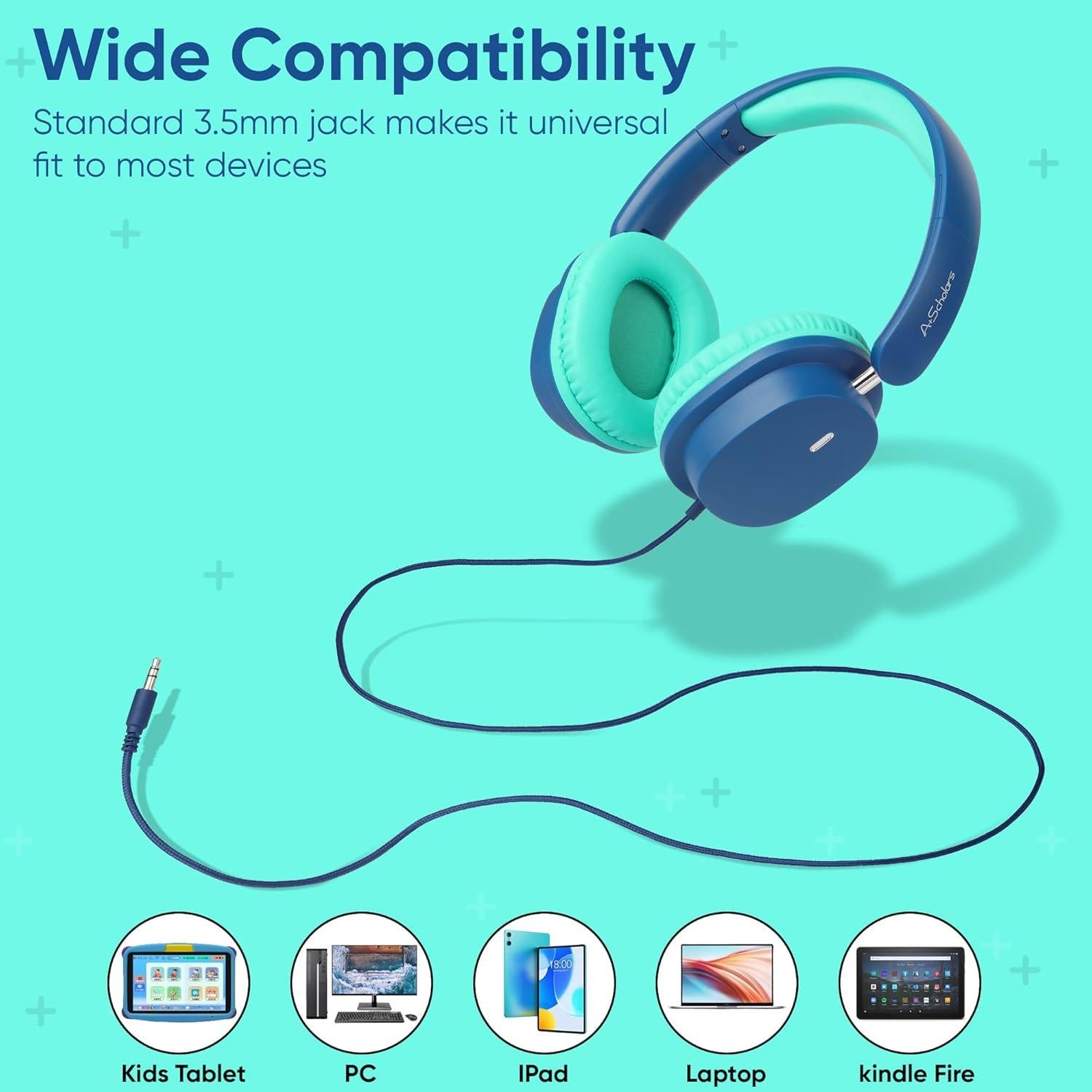 Auriculares para Niños A+ Scholars CH01, Paquete de 5, Sonido Estéreo