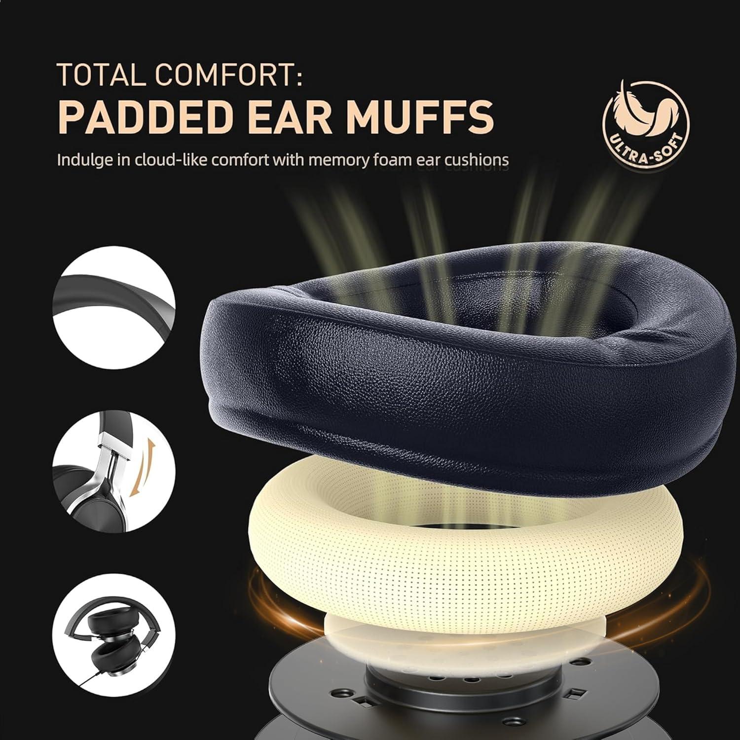 AILIHEN Wired Headphones with Microphone, Over-Ear Foldable Corded Headphones with Volume Control 3.5mm for Teens Adult Smartphones Chromebook (Black)