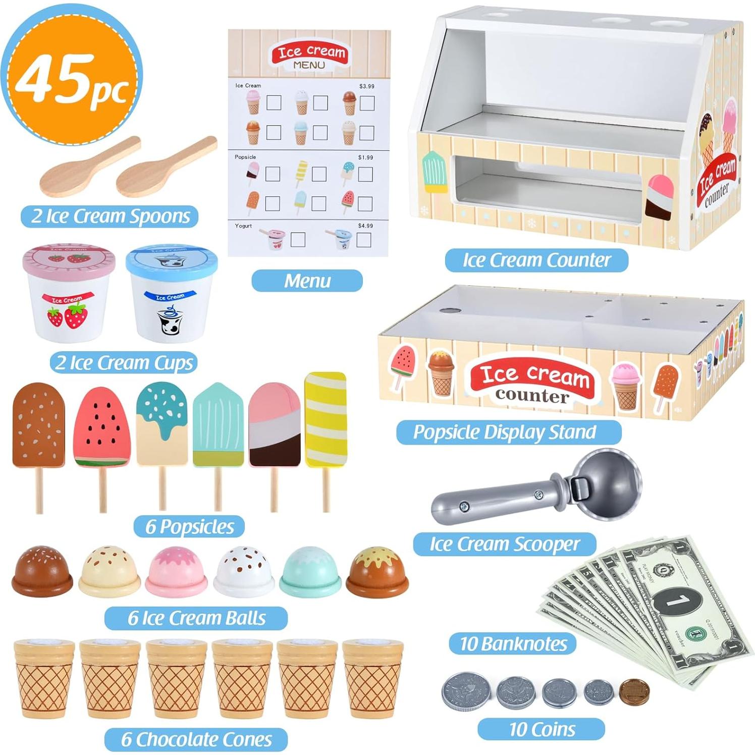 Juguete de helado de madera WHOHOLL para niños 3-8 años