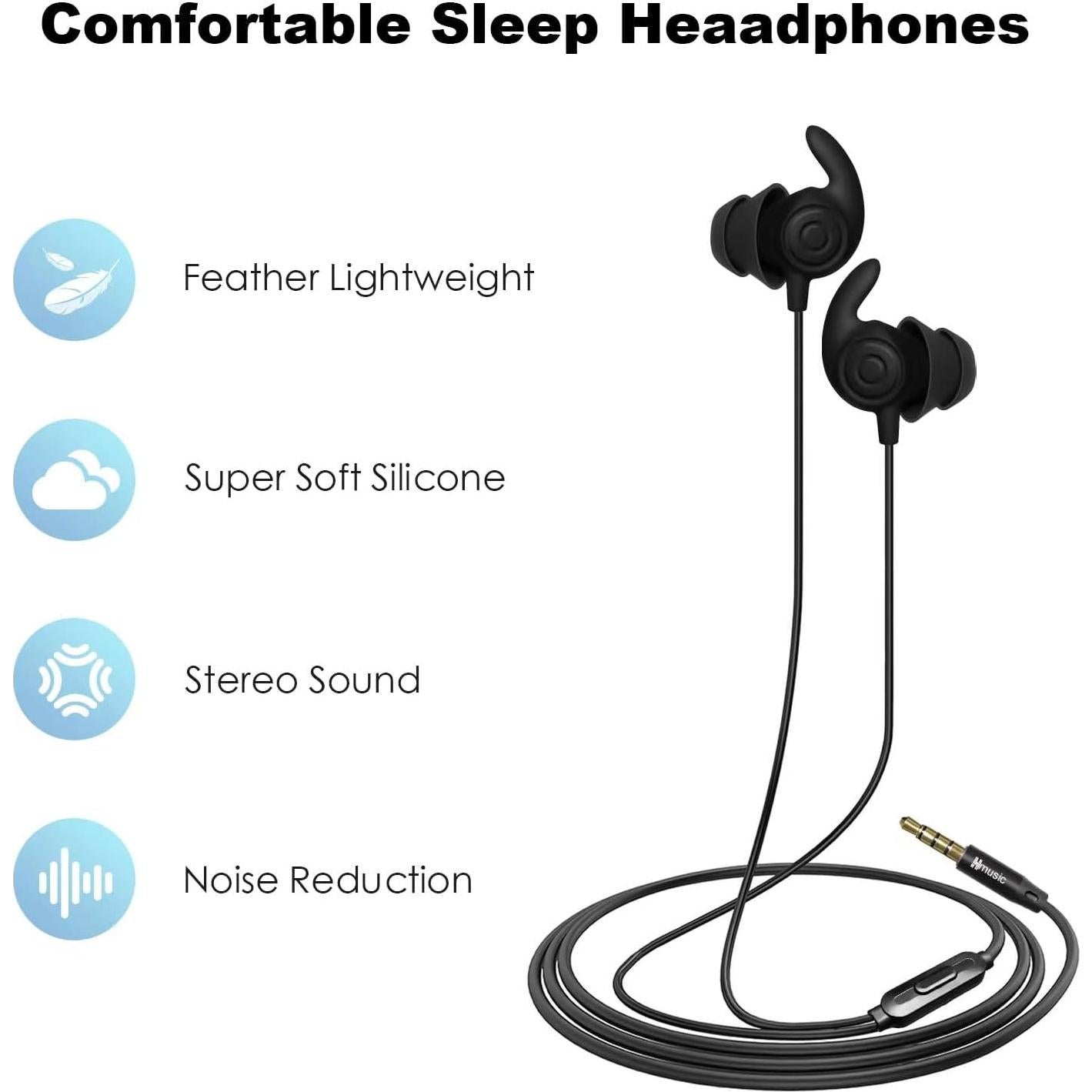 Auriculares para dormir Hmusic con cable 3.5mm, suaves y ligeros