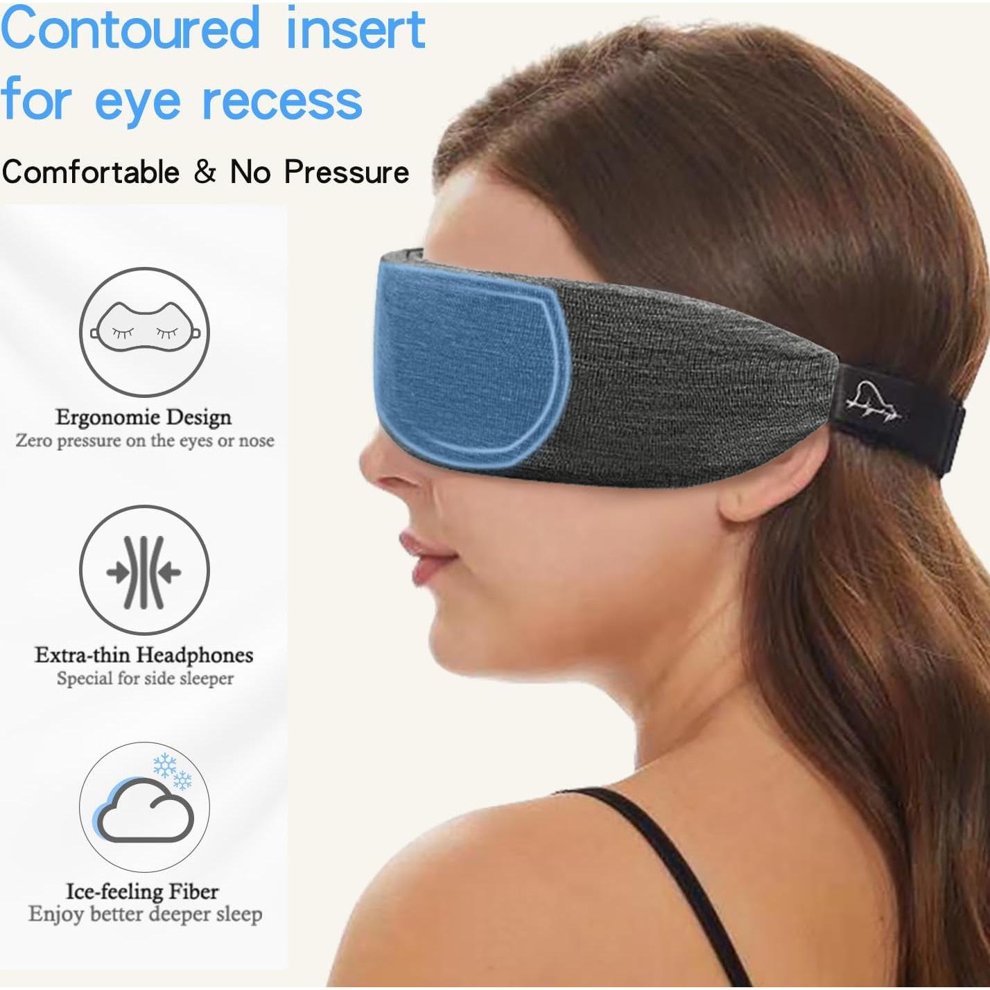 Diadema Bluetooth 5.2 ALASKA BEAR con Máscara de Sueño Algodón Gris