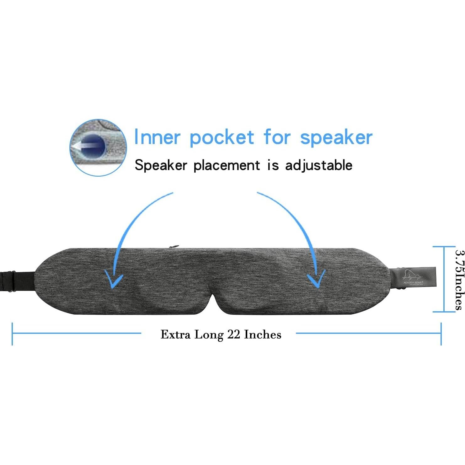 Diadema Bluetooth 5.2 ALASKA BEAR con Máscara de Sueño Algodón Gris