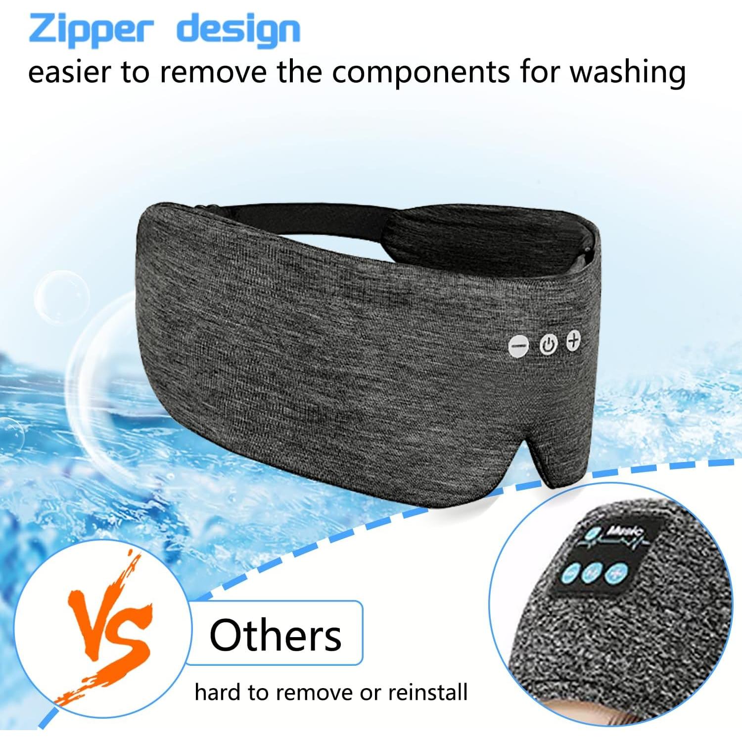 Diadema Bluetooth 5.2 ALASKA BEAR con Máscara de Sueño Algodón Gris