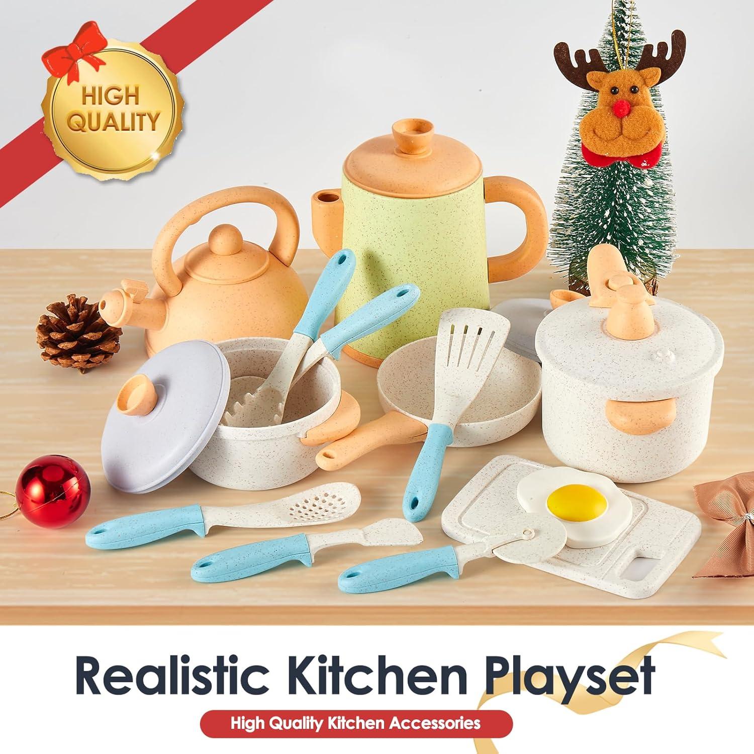 Juego de Cocina Simulado Buyger 13 Piezas para Niños 3-5 Años