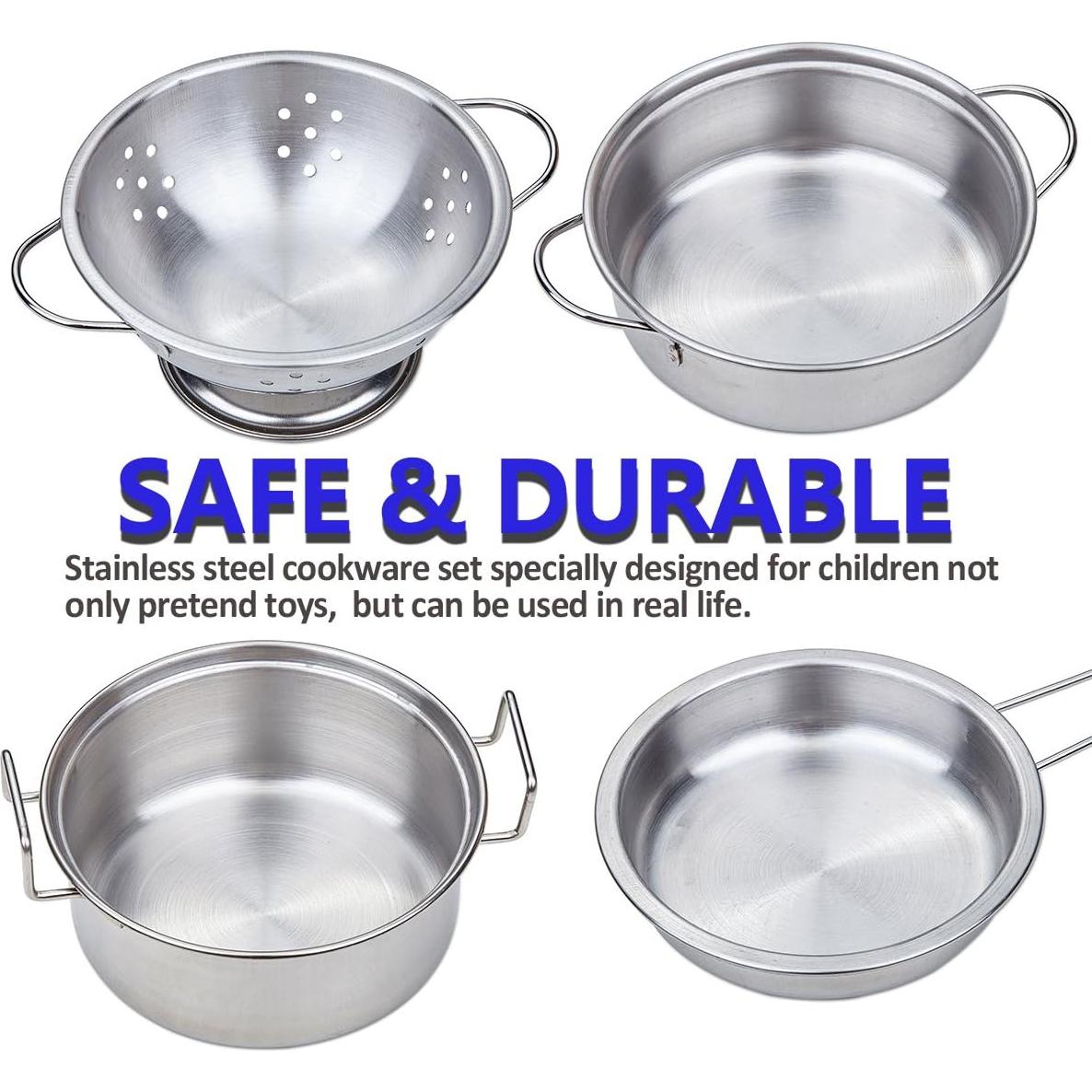 Juego de Cocina de Juguete Acero Inoxidable 13 Piezas