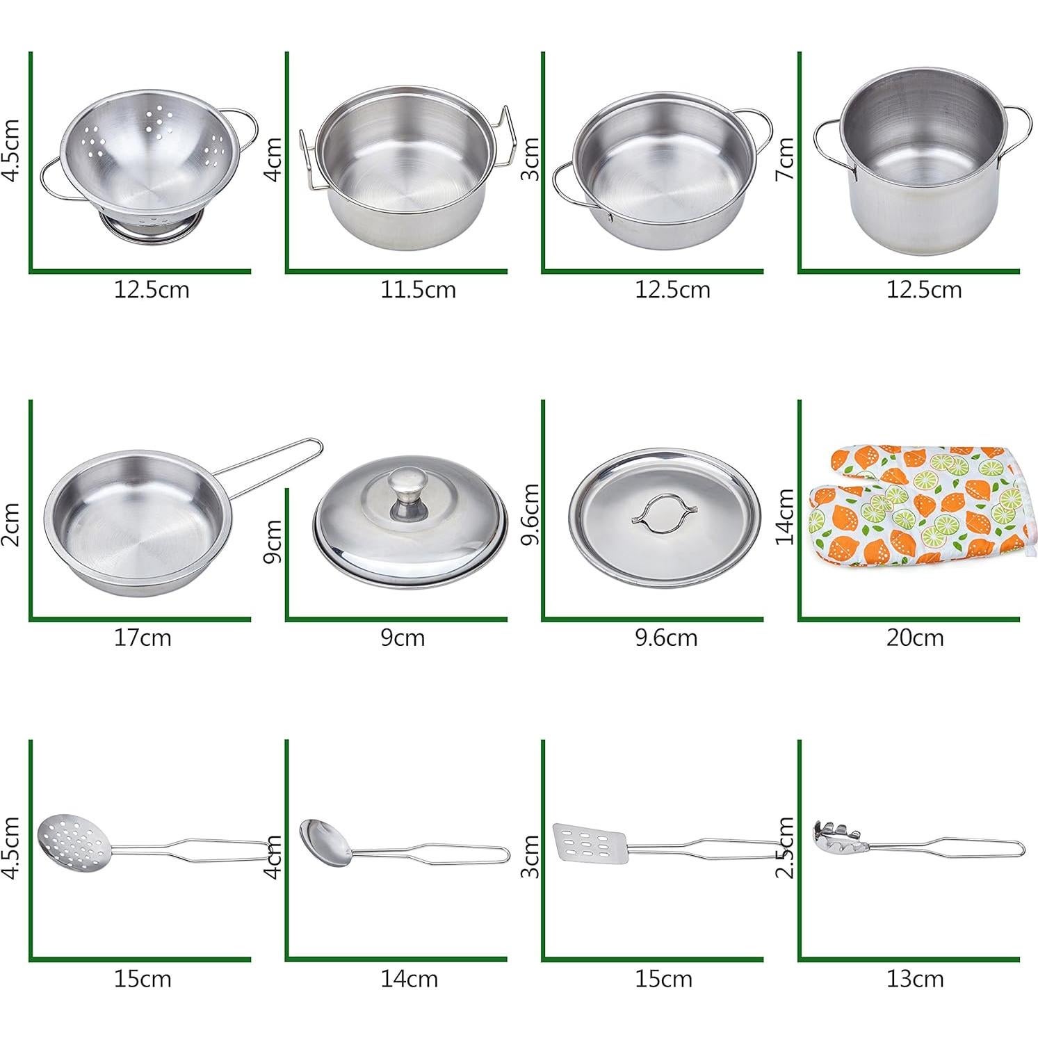 Juego de Cocina de Juguete Acero Inoxidable 13 Piezas