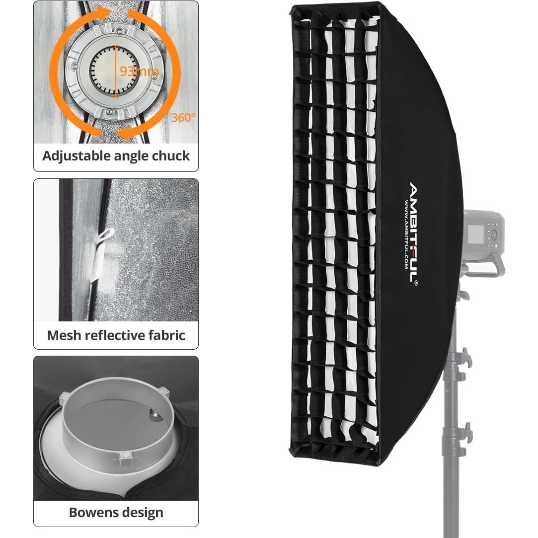 Softbox Strip AMBITFUL 22x90 cm con Rejilla y Bolsa