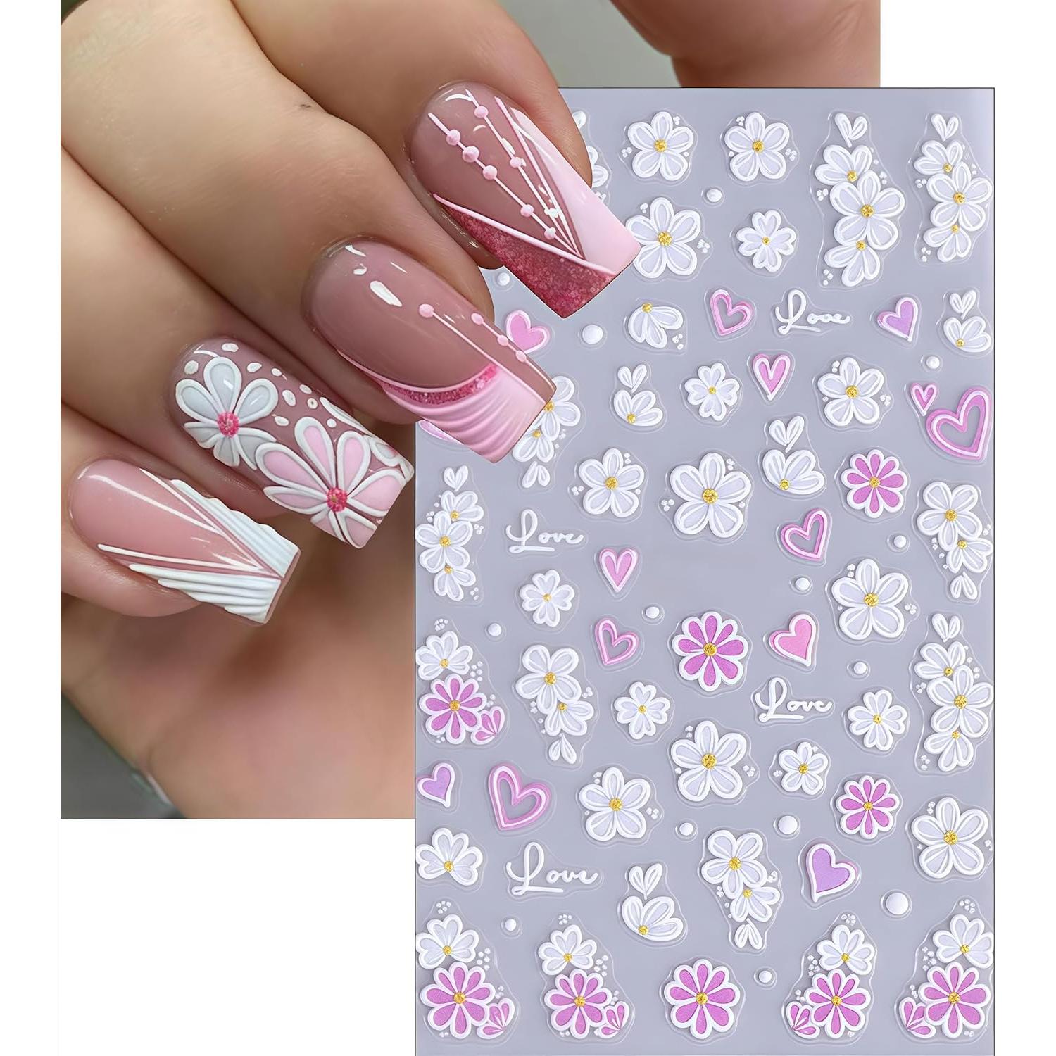 Calcomanías de Uñas YUEJIMEIGUI 4 Hojas Flores Azules 5D