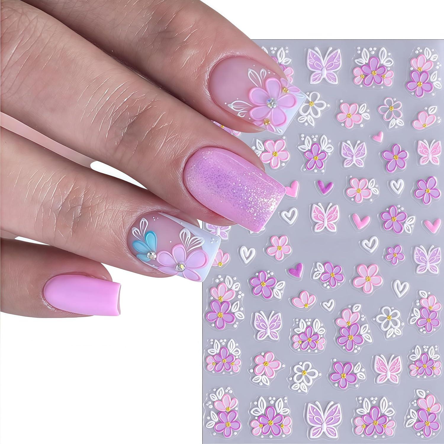 Calcomanías de Uñas YUEJIMEIGUI 4 Hojas Flores Azules 5D
