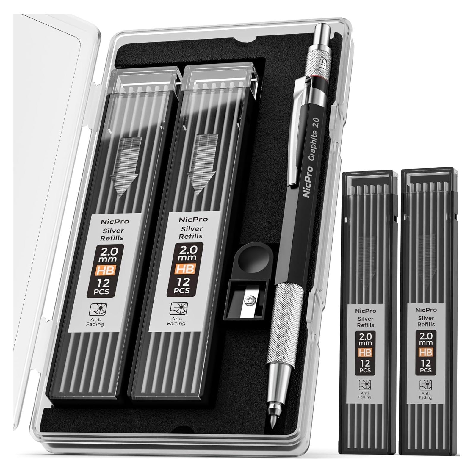 Conjunto de Lápices Mecánicos Nicpro 2mm con 24 Recargas