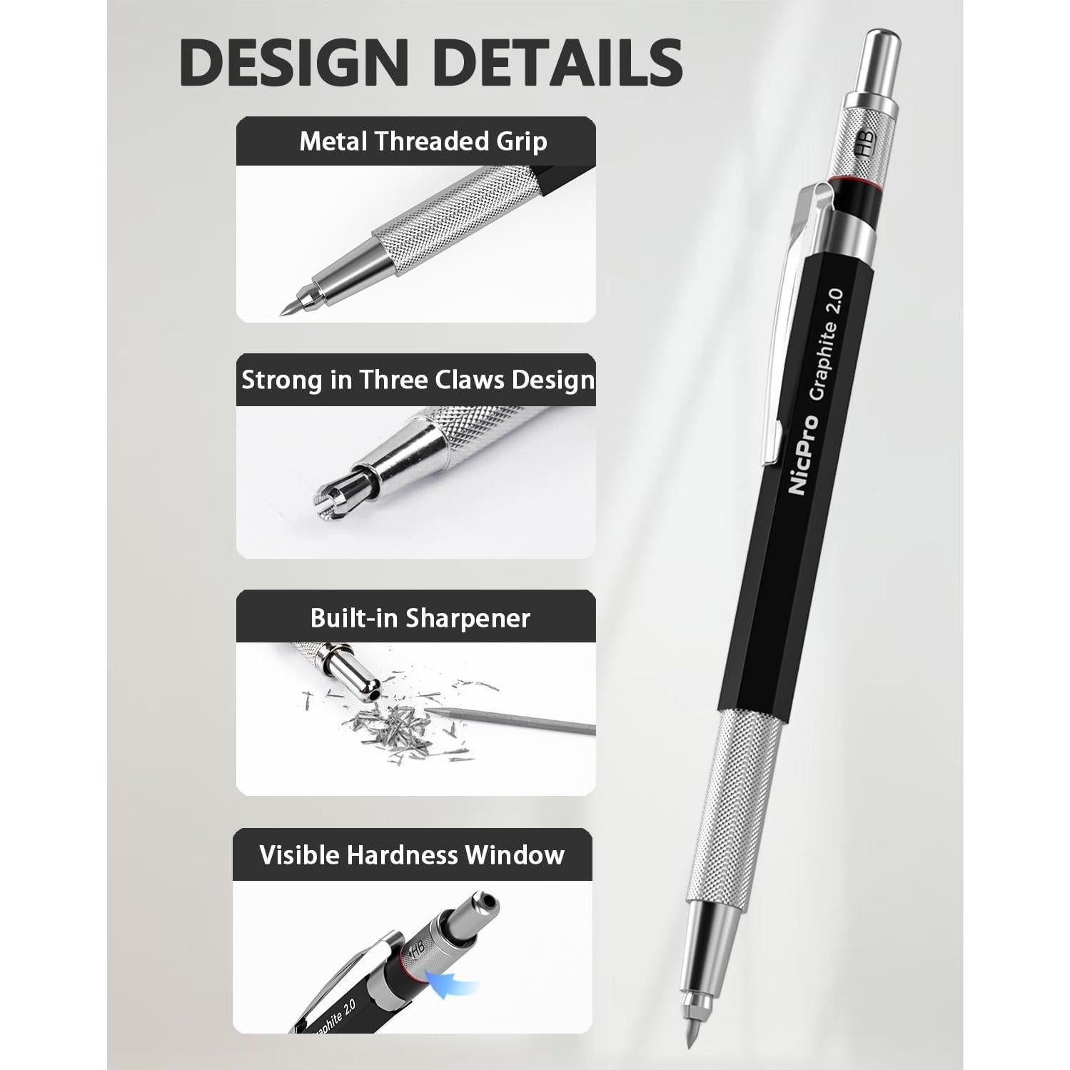 Conjunto de Lápices Mecánicos Nicpro 2mm con 24 Recargas