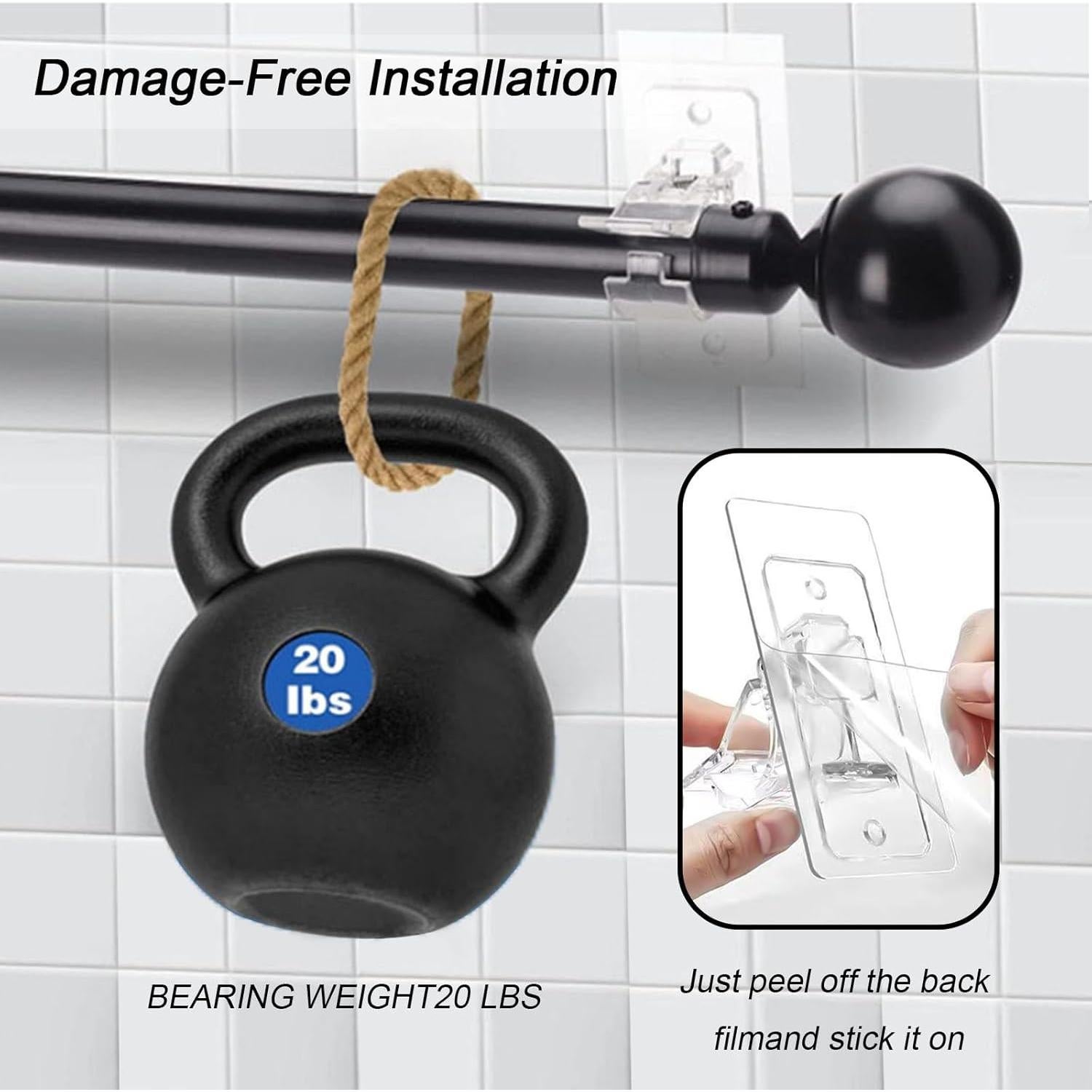 Soportes de Varilla de Cortina Autoadhesivos Kvoike 4 Piezas