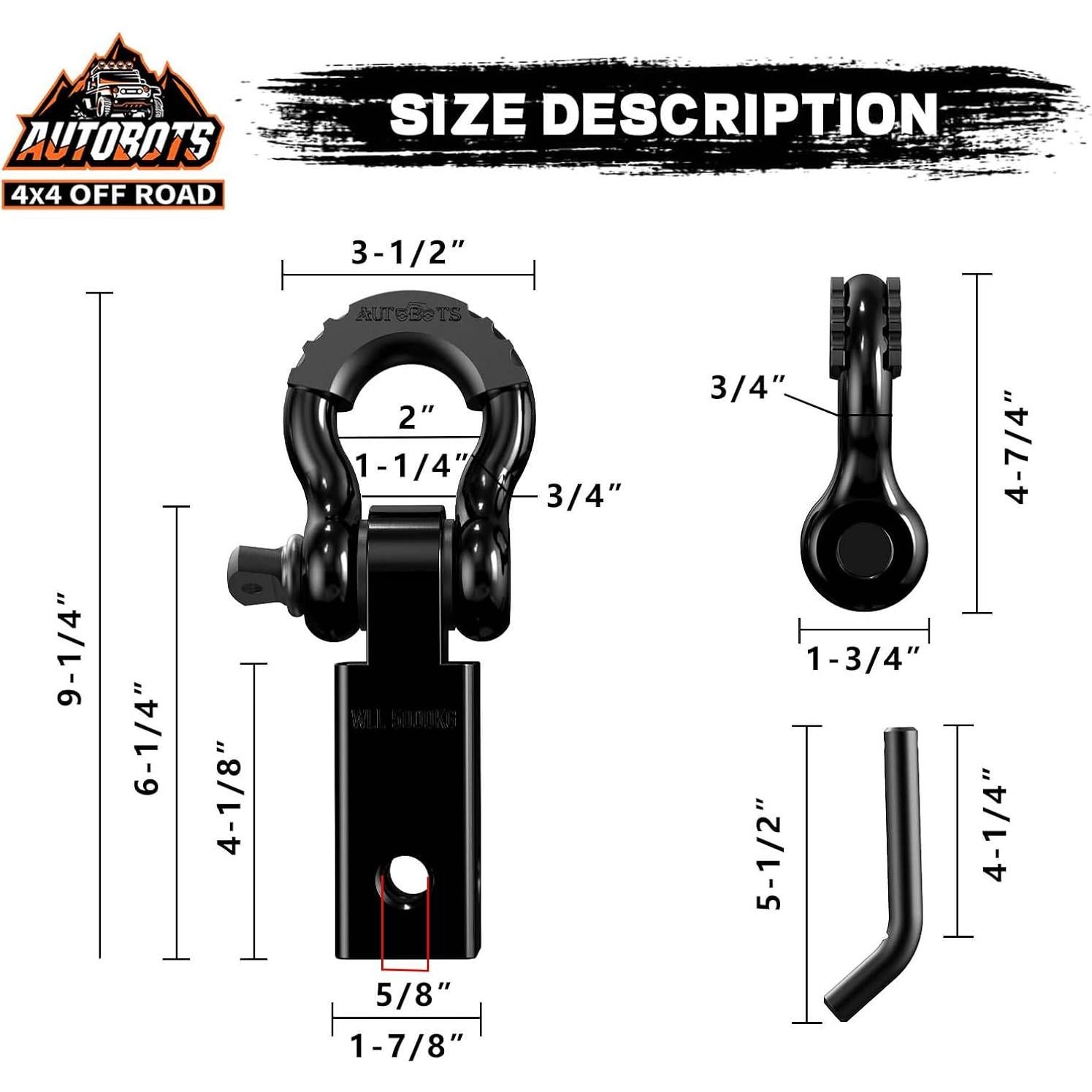 Receptor de Enganche 2" AUTOBOTS 20,000 Kg con Grillete D 3/4"