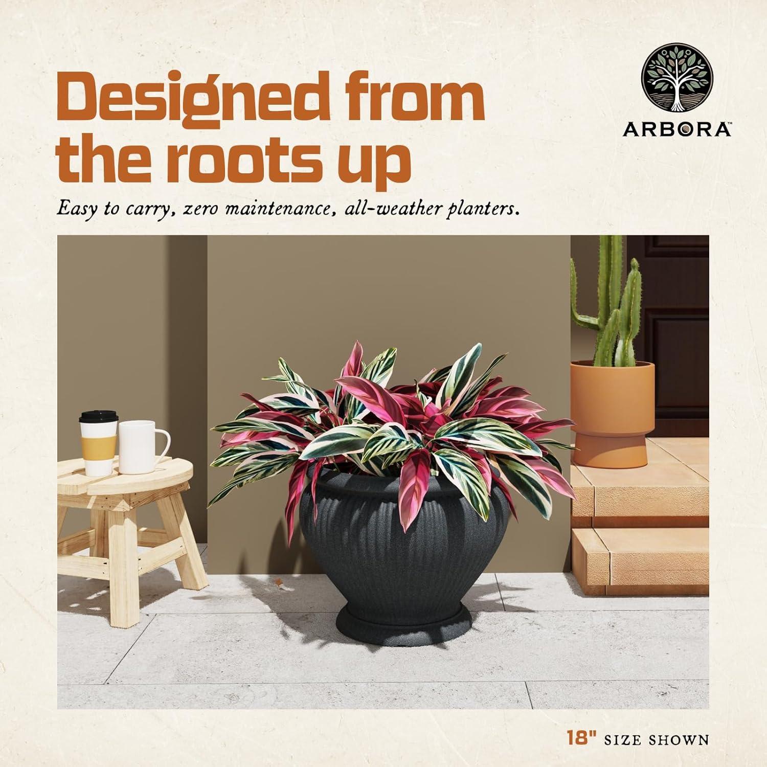 Maceta Arbora Urna Cannes 45.72cm Poliresina Negra Resistente