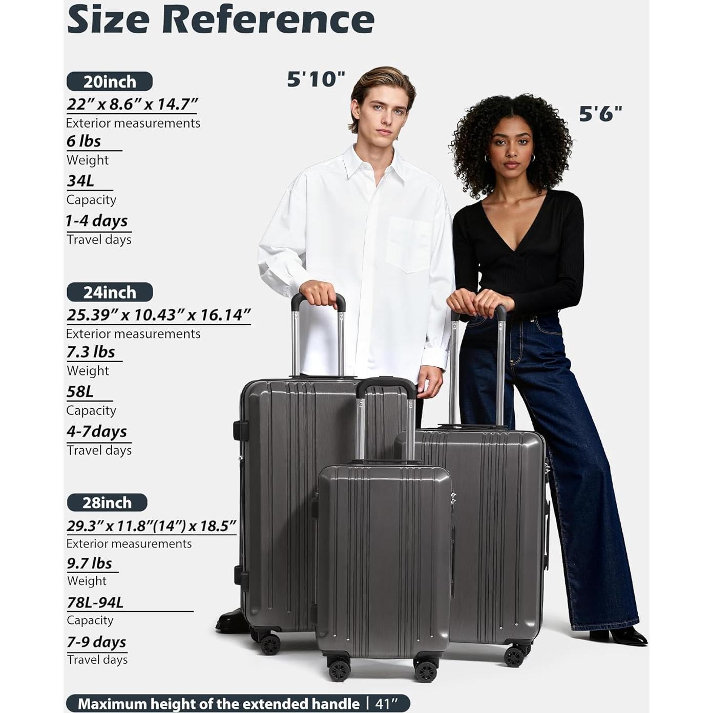 Conjunto de Equipaje Coolife 3 Piezas PC+ABS Marino 20/24/28"