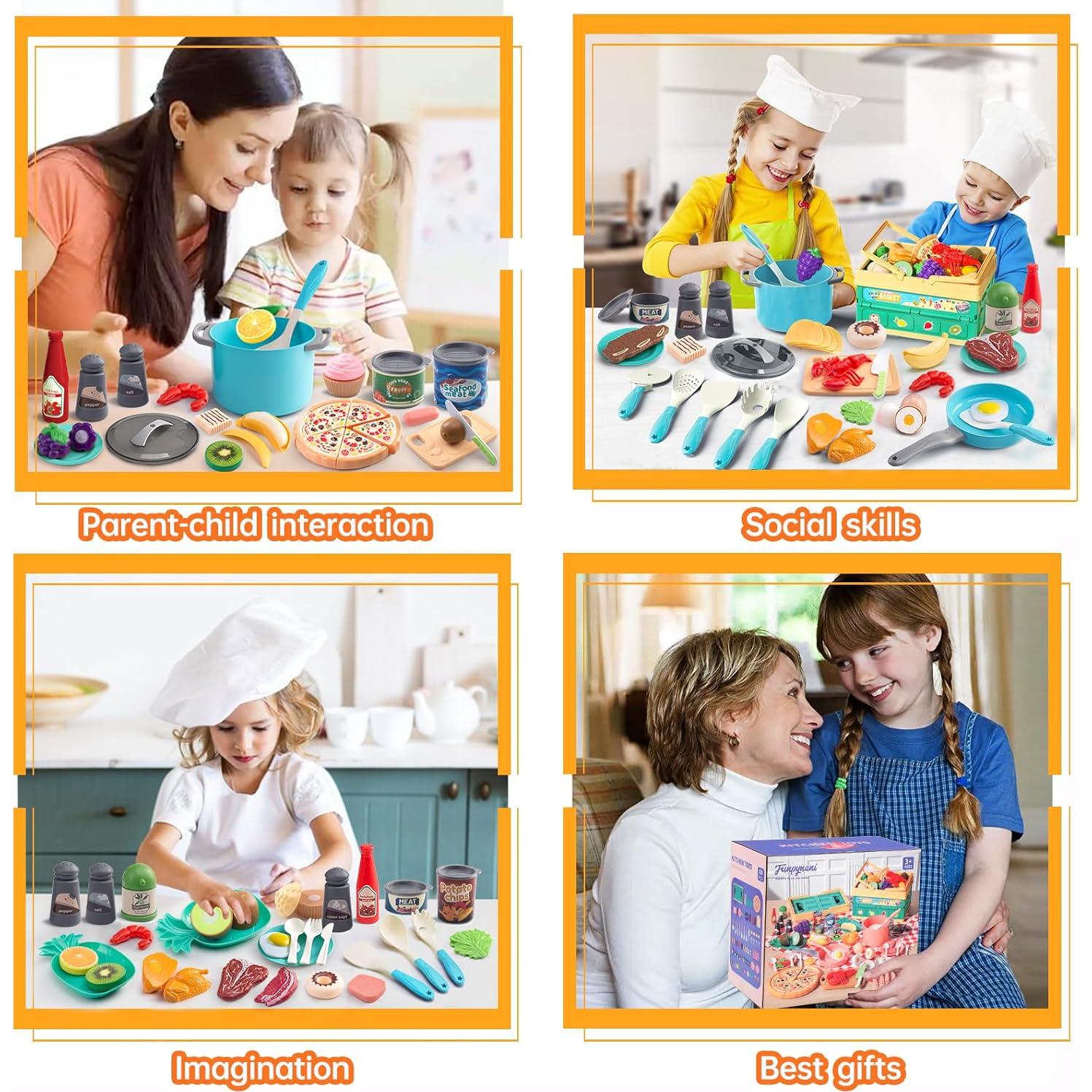 Juego de Cocina 80 Piezas Funpynani Turquesa para Niños