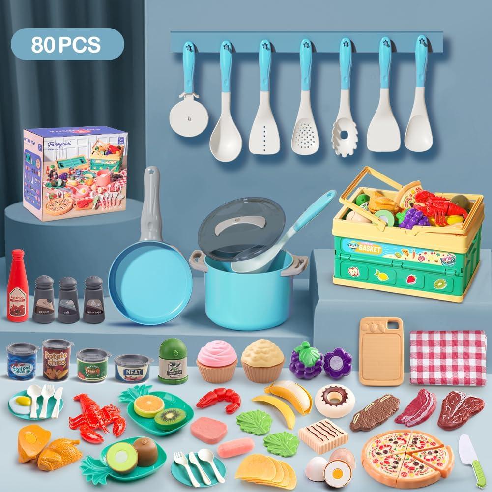 Juego de Cocina 80 Piezas Funpynani Turquesa para Niños