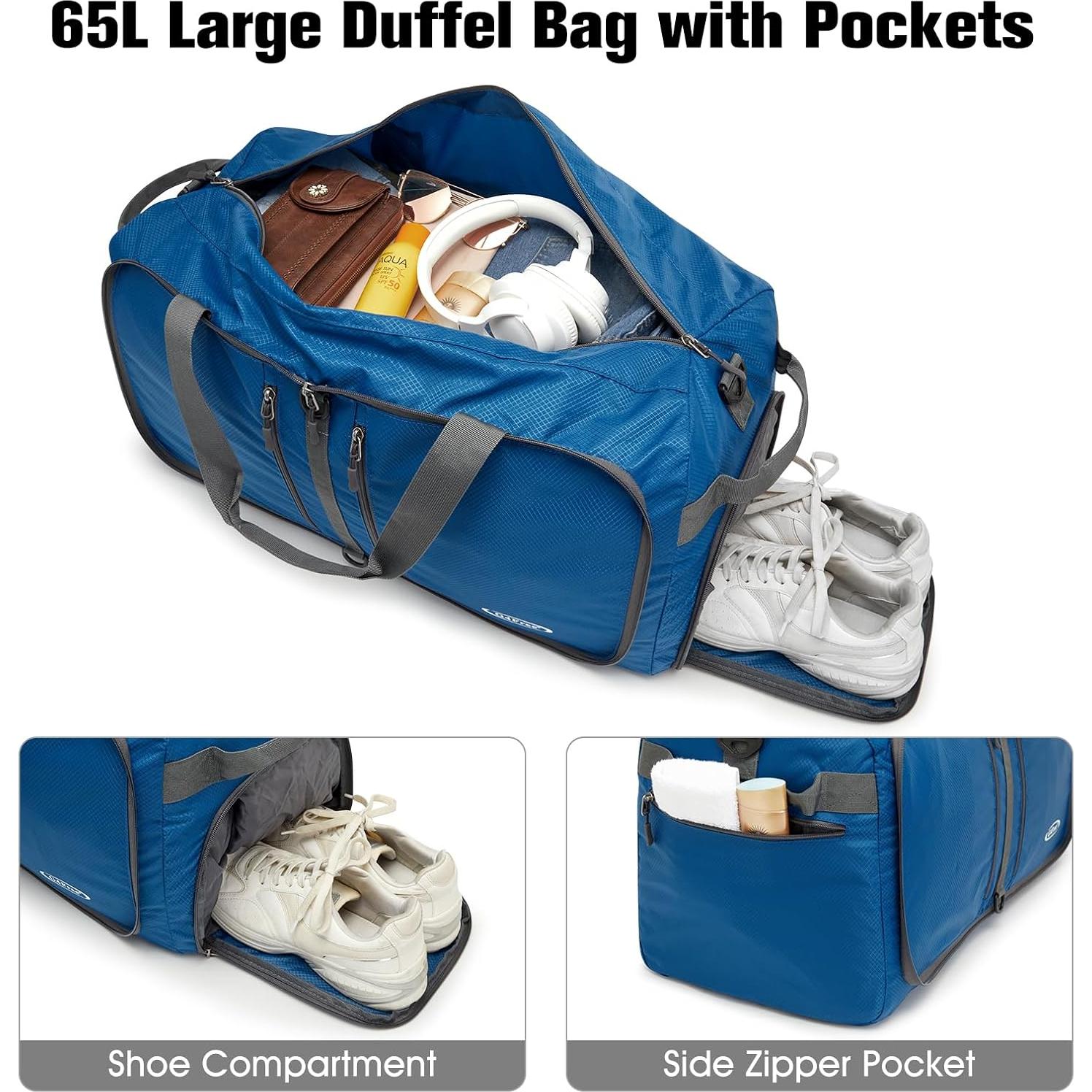 Bolsa Duffle Plegable G4Free 40L Azul Oscuro Resistente al Agua