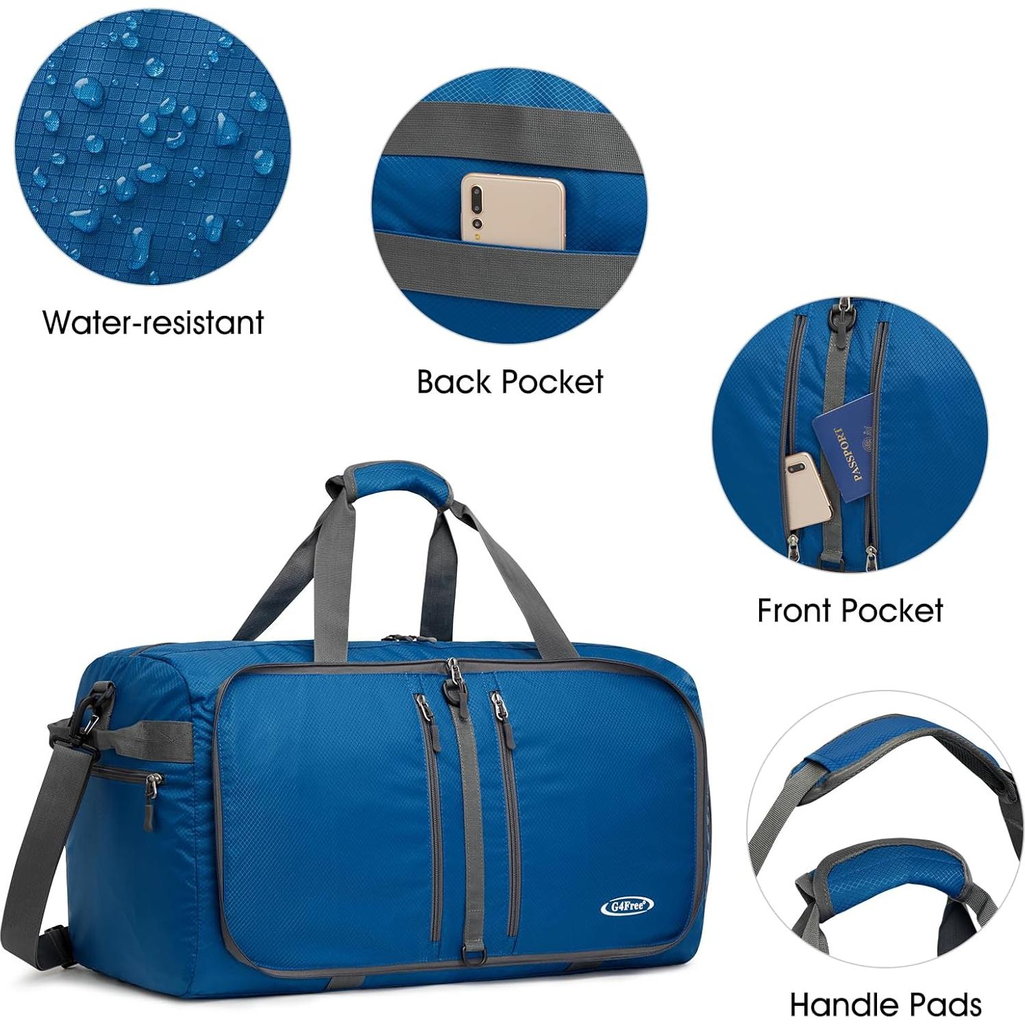 Bolsa Duffle Plegable G4Free 40L Azul Oscuro Resistente al Agua