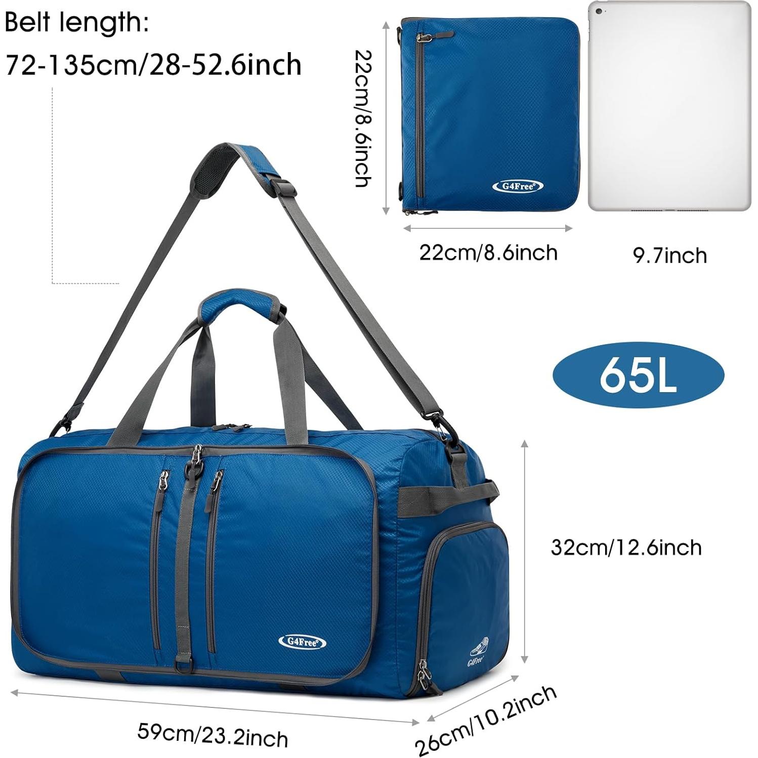 Bolsa Duffle Plegable G4Free 40L Azul Oscuro Resistente al Agua