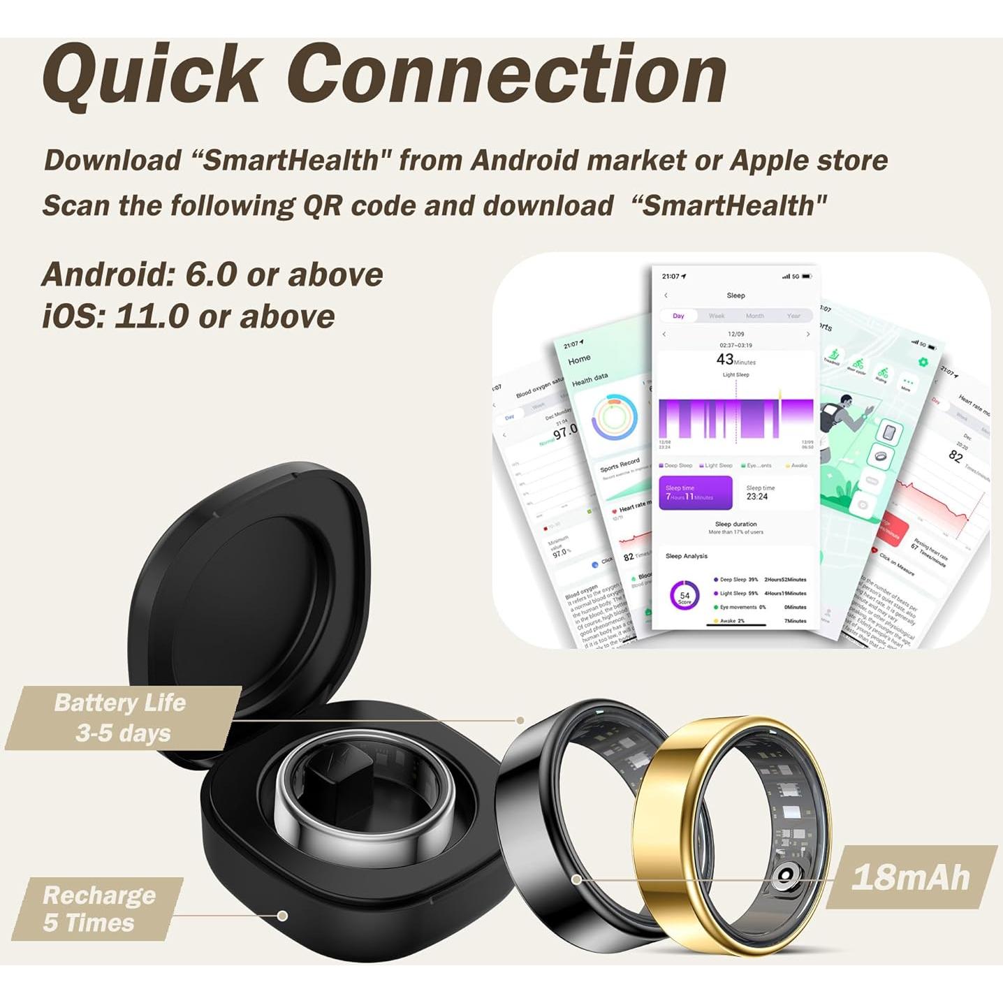 Anillo Inteligente de Salud CNBRO JYSR300FSSEC - Monitoreo Cardíaco y Sueño