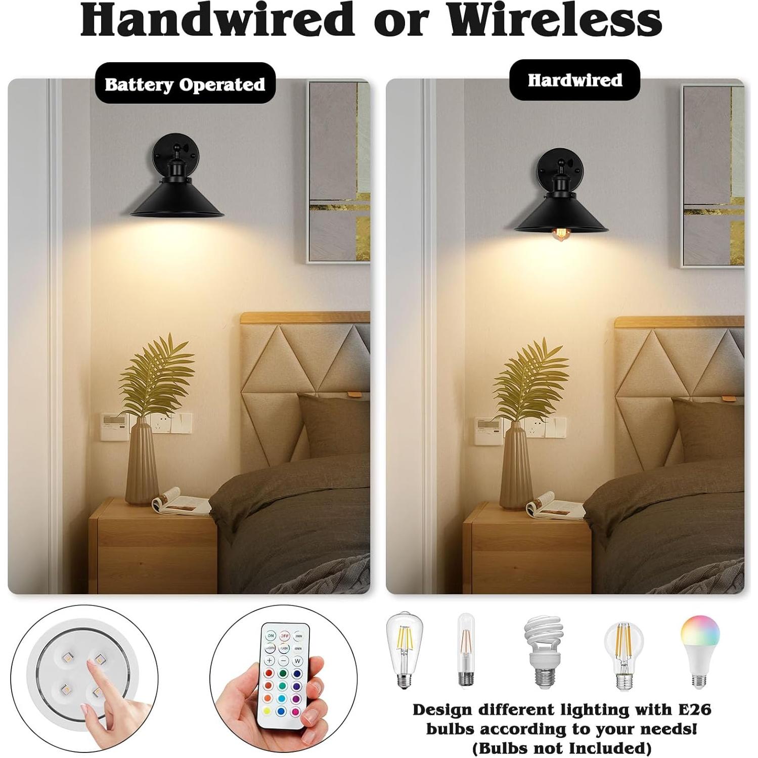 Juego de 2 Apliques de Pared Inalámbricos GreatTool RGB