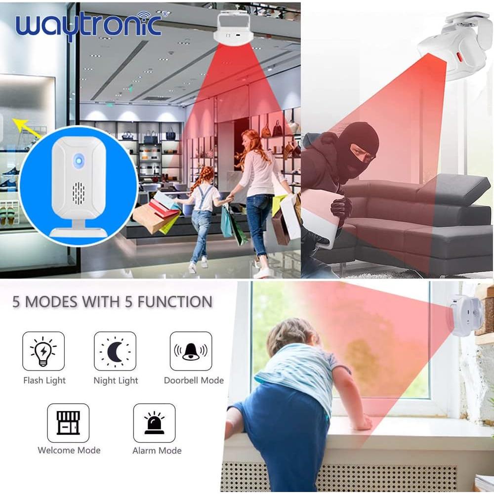 Sensor de Movimiento PIR Inalámbrico Waytronic 280m 1 Receptor 1 Detector